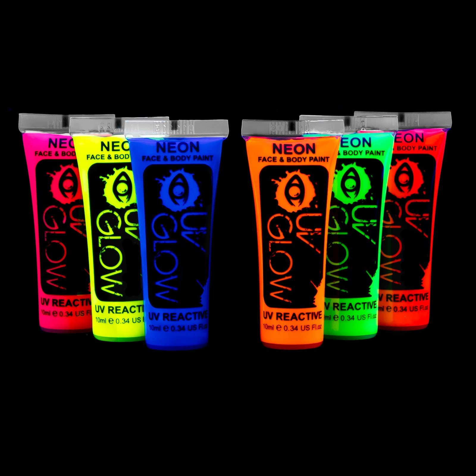 Neon Body Paint Set of 6 | Glow in the Dark, Blacklight UV Body Paint for Parties, Festivals and Events Neon Fluorescent