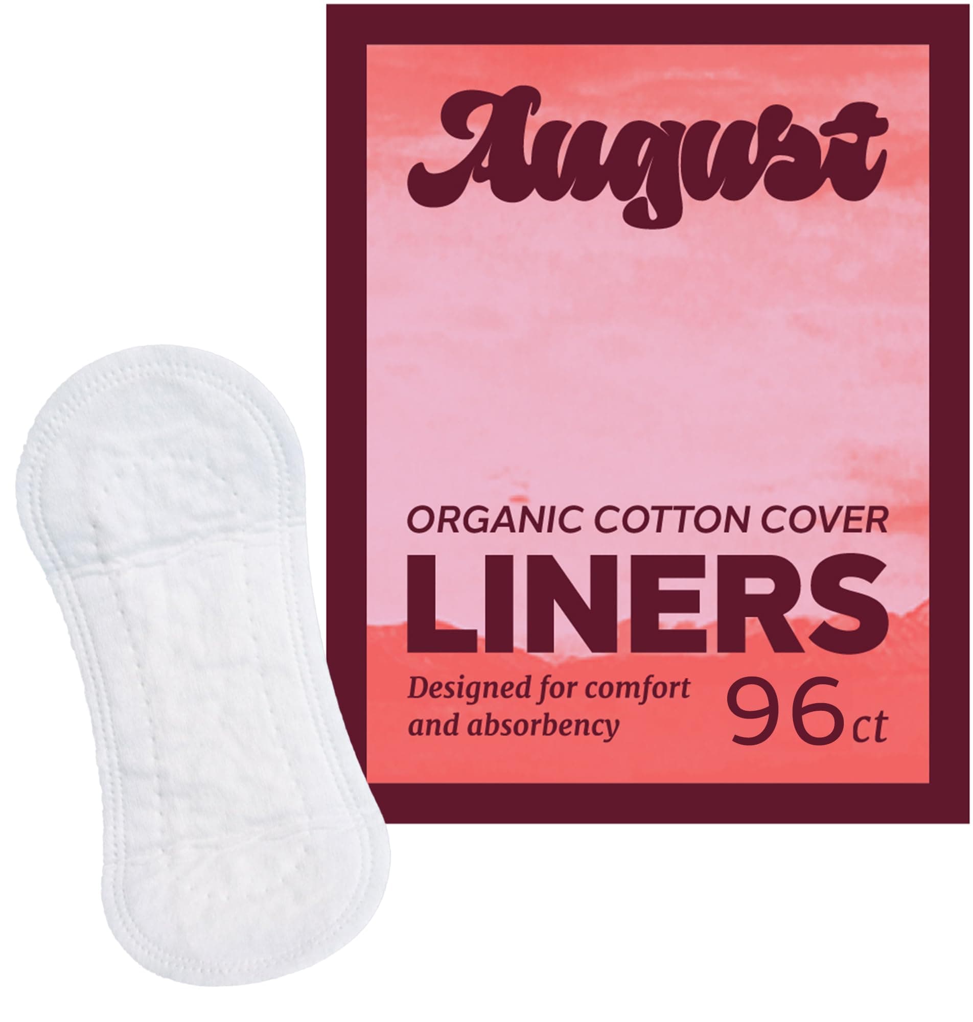 August Organic Panty Liners for Women and Anyone Who Menstruates, Made with Organic Cotton, HSA FSA Eligible 96 Liners, Toxin & Fragrance Free, Hypoallergenic Cotton (6 Boxes of 16 or 12 Boxes of 8)