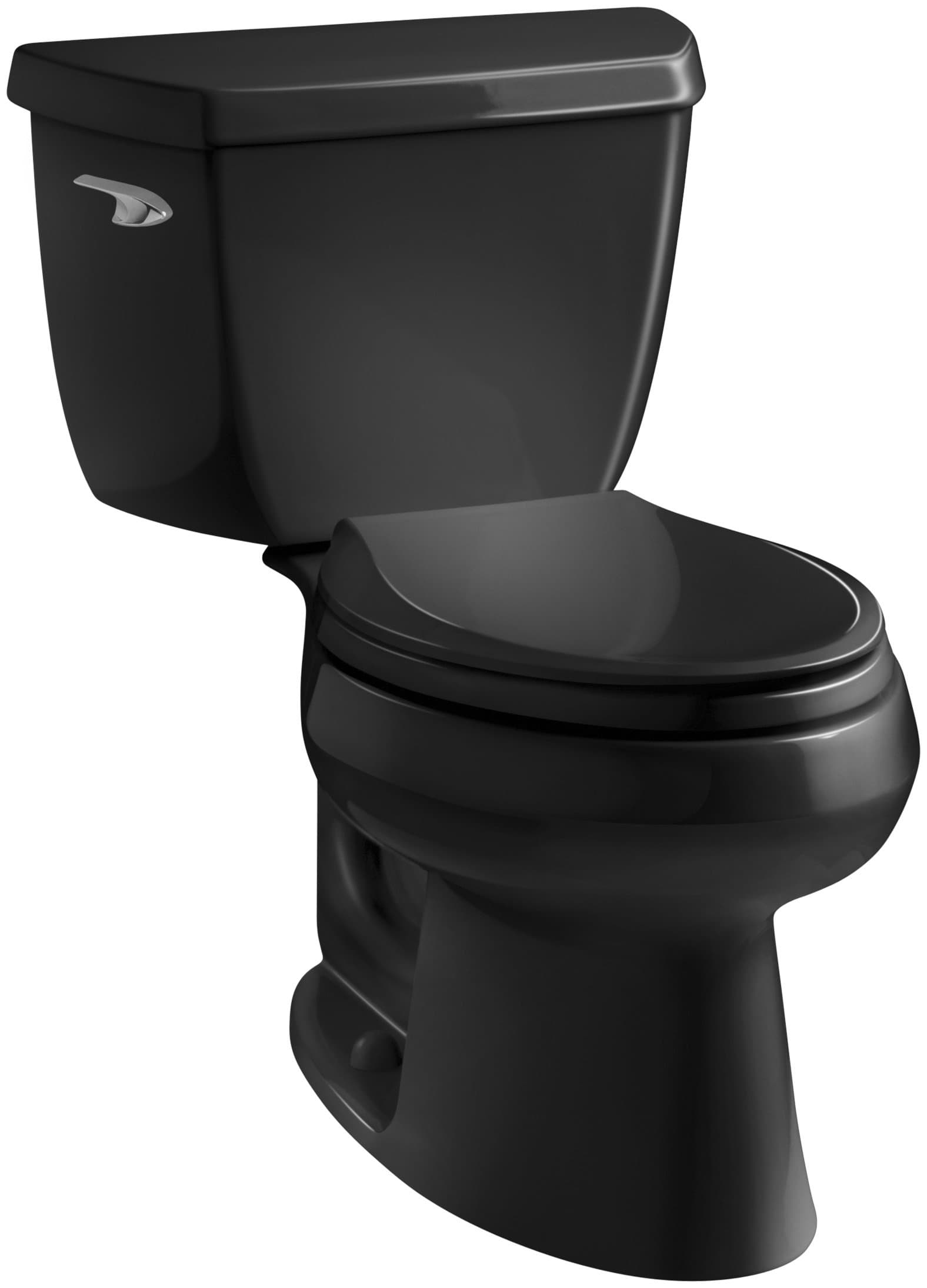 Kohler K-3575-7 Wellworth Classic 1.28 GPF Elongated Toilet with Class Five Flushing Technology and Left-Hand Trip Lever, Black Black - Seat Sold Seperately