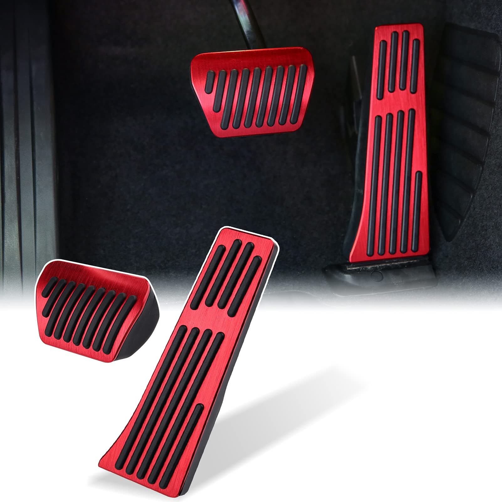 Thenice Anti-Slip Foot Pedals Aluminum Automatic Brake and Gas Accelerator Pedal No Drilling Covers for BMW 1 2 3 4 5 6 7 Series X3 X4 X5 X6 X7 -Red
