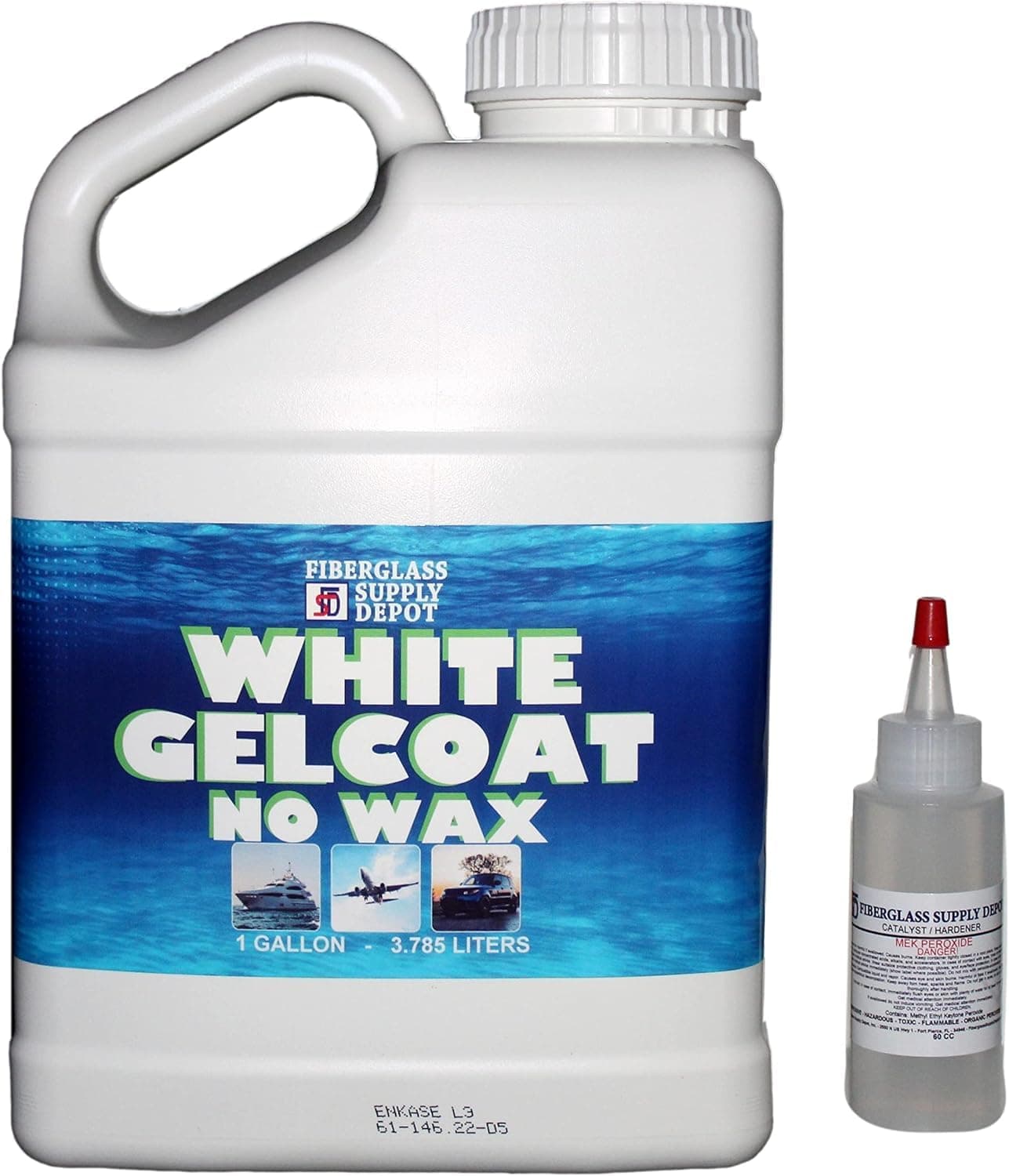 Fiberglass Supply Depot White Gelcoat NO Wax Interior or Exterior - Gallon with 60cc Hardener (MEKP)