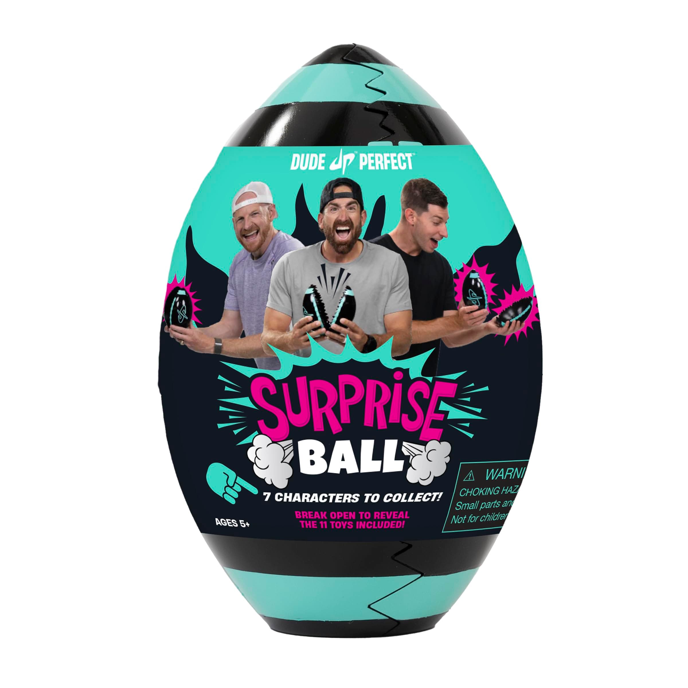 Dude Perfect Surprise Ball for Kids with 5 Toys + Sticker Pack, Unwrap Hidden Prizes and a Mystery Character, Collect All 7 Characters, Game for All Ages