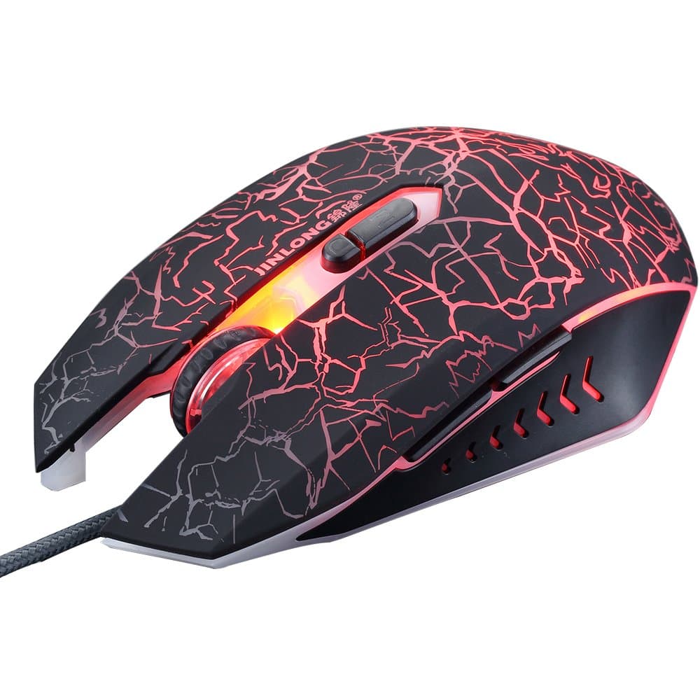 JINLONG Ergonomic Wired Game Computer Mouse with 4 Soothing LED Colors, 4 DPI Change (Black)