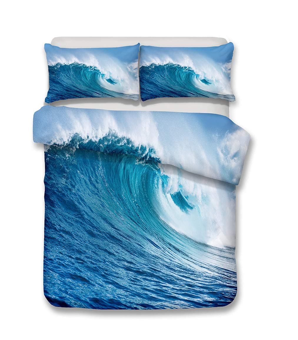 Ocean Duvet Cover Set Twin Size, Tropical Island with The Palm Trees and Sea Beach Nature Theme Print, A Decorative 2 Piece Bedding Set with 1 Pillow Shams, Turquoise Blue