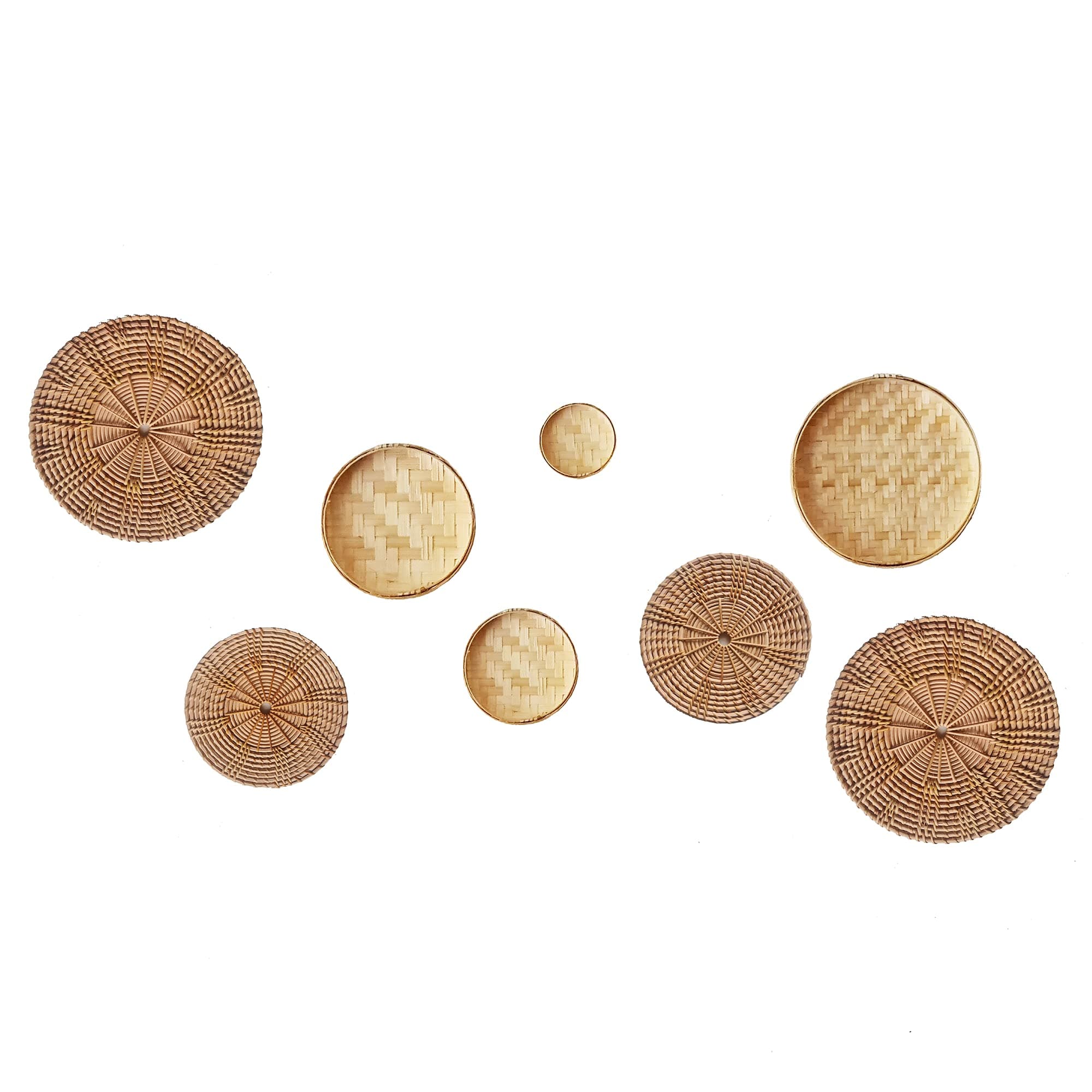 woven wall basket decor- boho hanging flat basket - decorative jute wall tray - handmade natural bamboo macrame for bohemian home - natural non dye