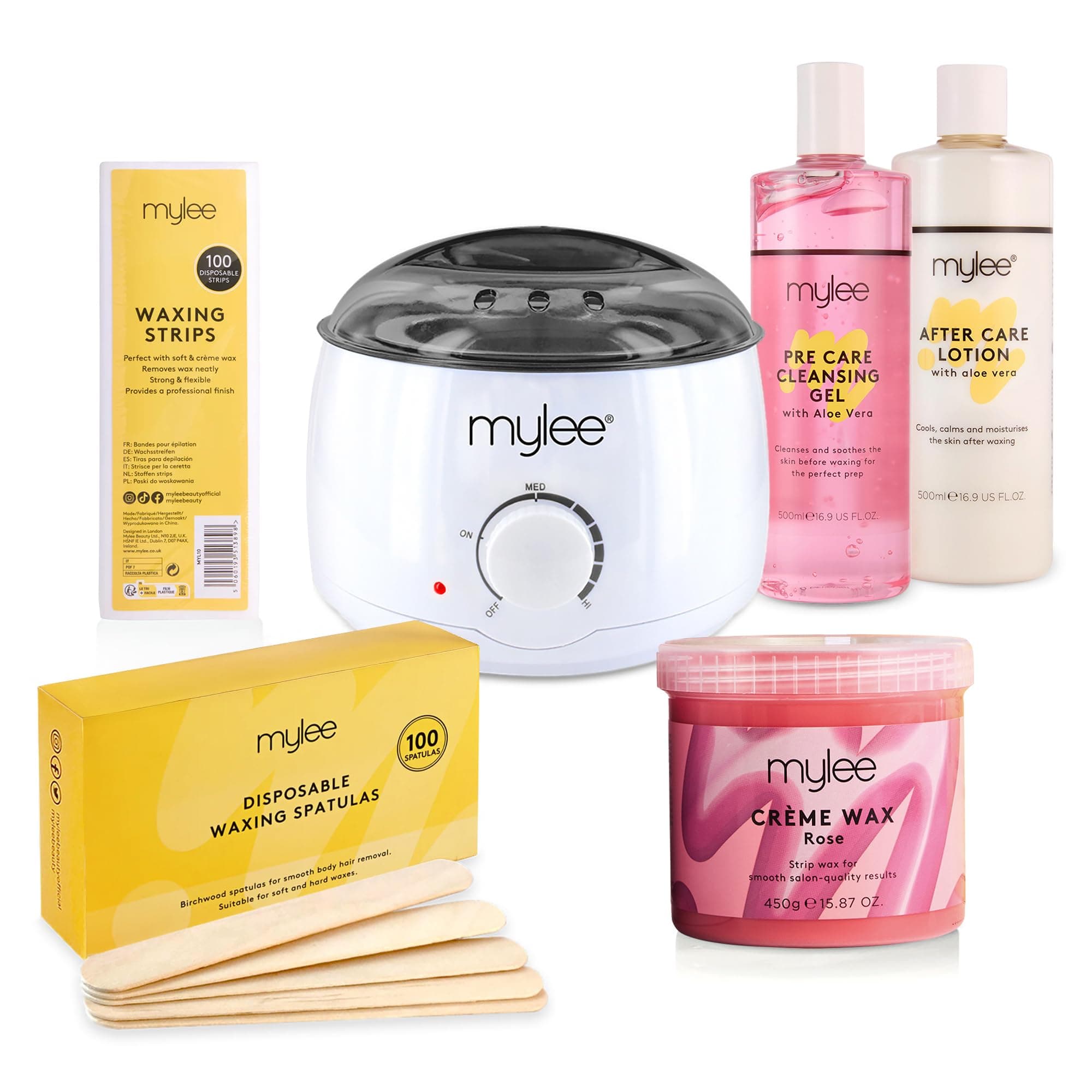 Complete Waxing Kit, Includes Salon Quality Wax Heater, Soft Cream, Strips, Spatulas and Pre & After Care Lotion (Rose)