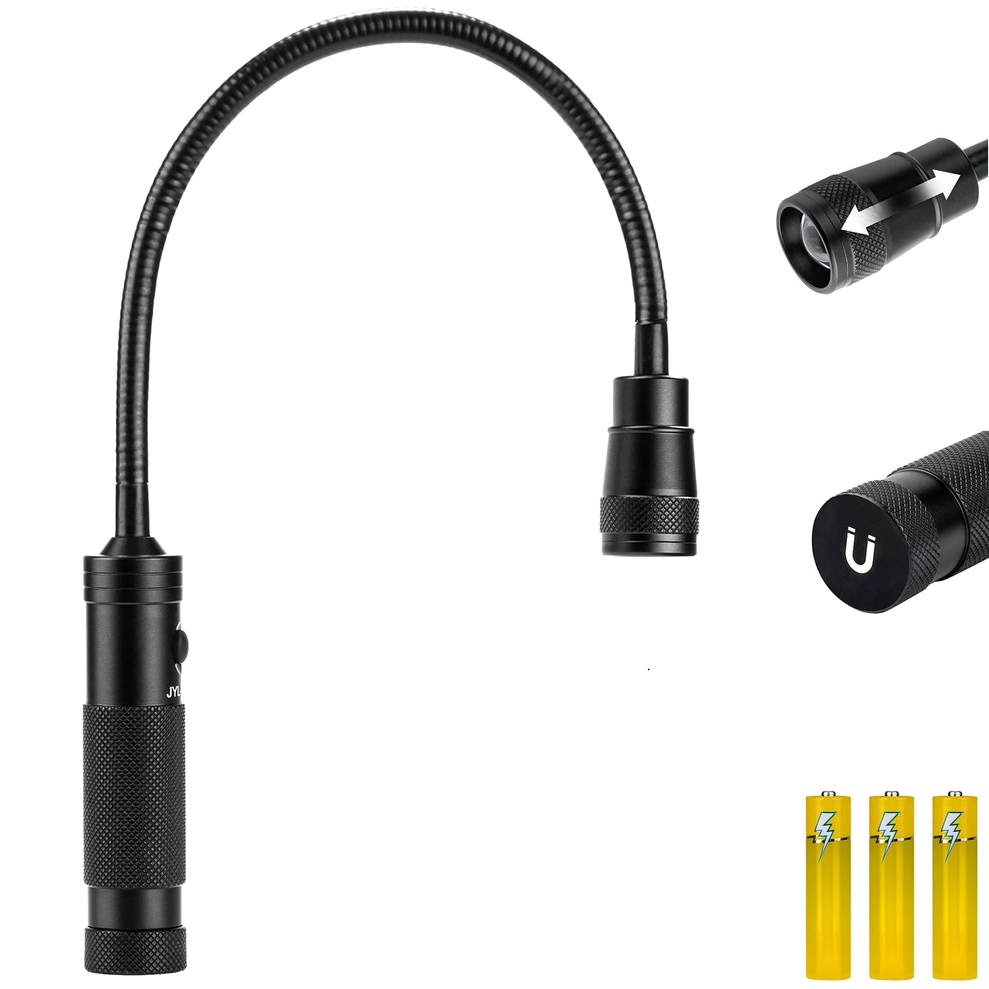 LED Work Light, 500 Lumen Gooseneck Magnetic Light, Zoomable Flexible Led Flashlight, Waterproof Job Site Light for Work Bench, Auto-Repairing, Inspection, Emergency