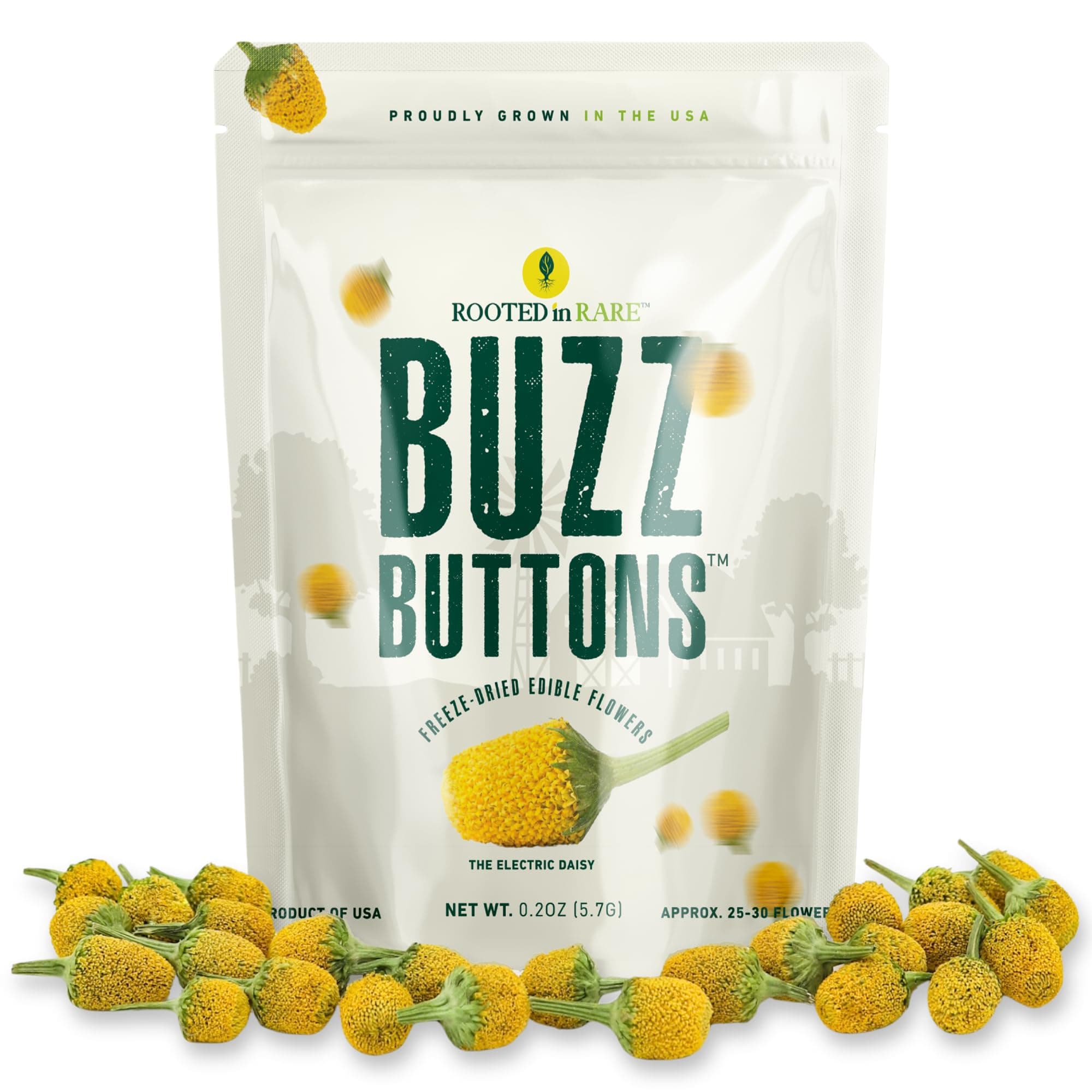 Buzz Buttons Edible Flowers for Cocktails | Grown in USA | Spilanthes | Freeze Dried Edible Flowers for Drinks | Szechuan Buttons | Edible Dried Flowers for Drink Garnish | .2oz Pouch