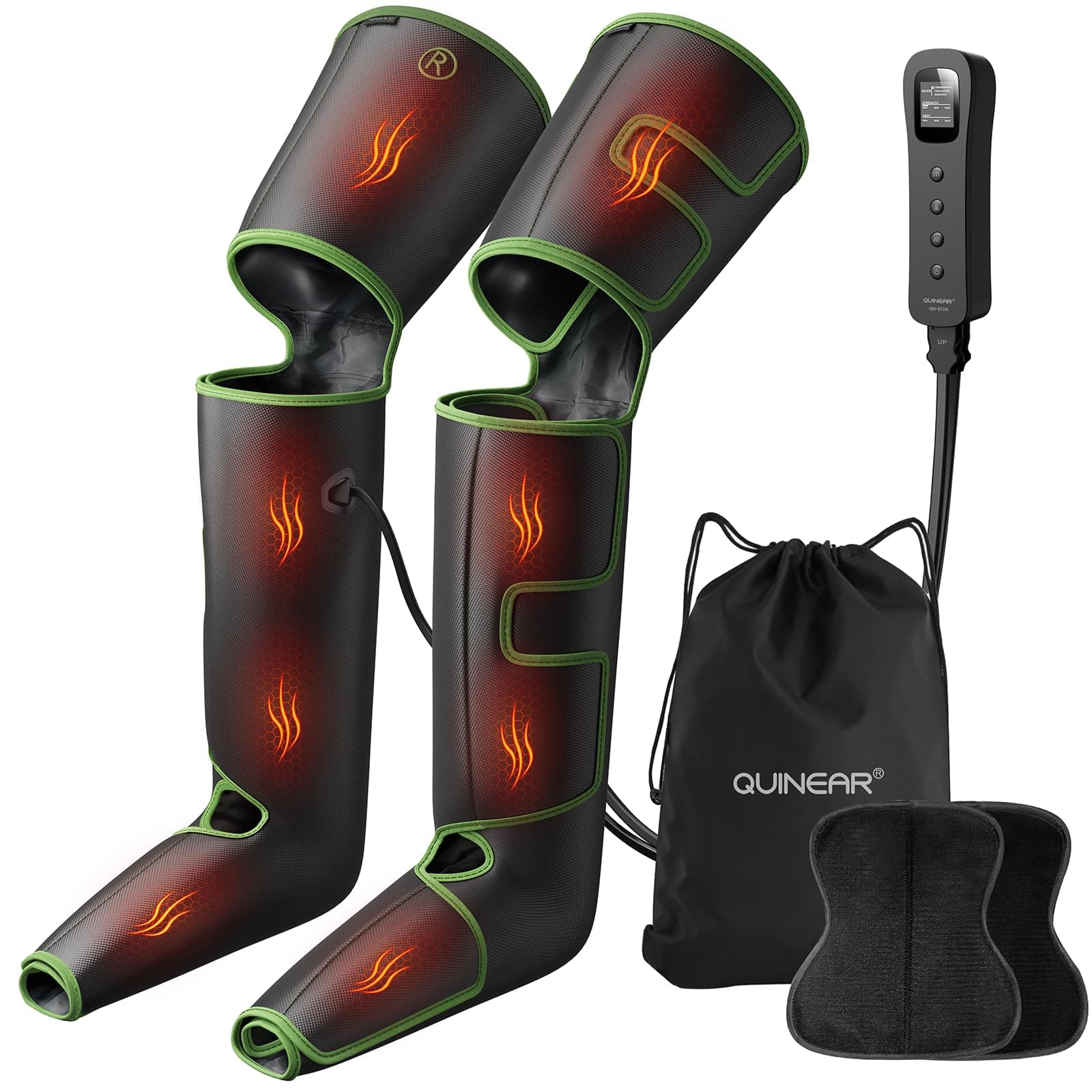 Leg Massager with Heat and Compression, Sequential Compression Device with 3 Modes 3 Intensities 3 Heat and 2 Extensions for Calf Feet Thigh Circulation and Pain Relief