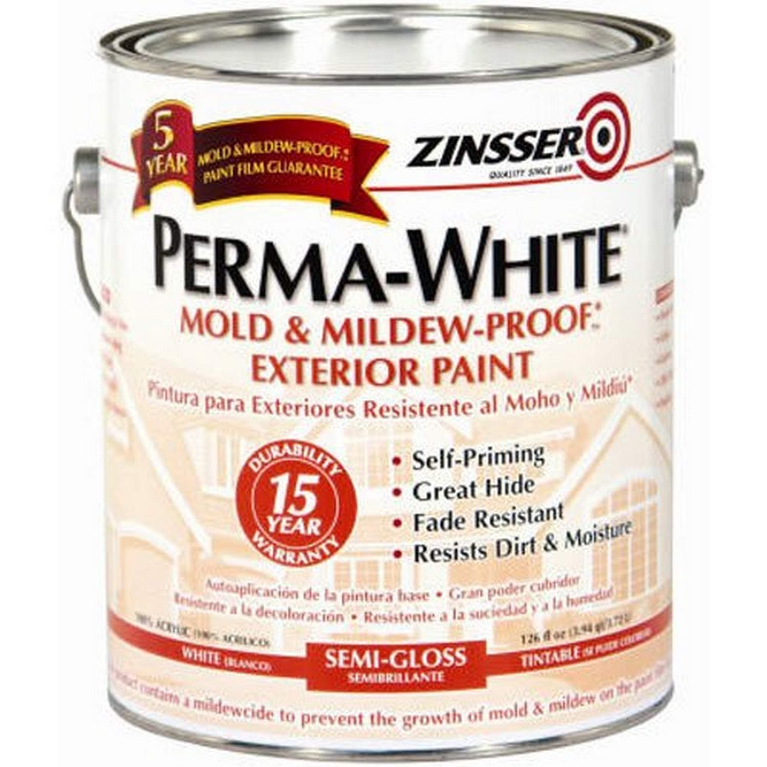 Zinsser 3131 Perma-white Mold & Mildew-proof Exterior Paint, Semi-gloss, 1-gal