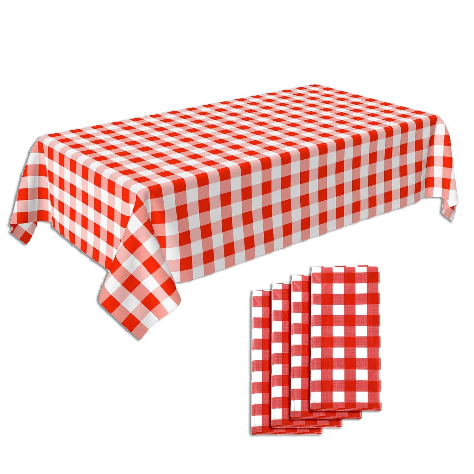 C CRYSTAL LEMON Picnic Tablecloth Pack of 4 - Red and White Checkered for Picnic Table - Vinyl Gingham Perfect for Outdoors and Camping - Waterproof Tablecloth