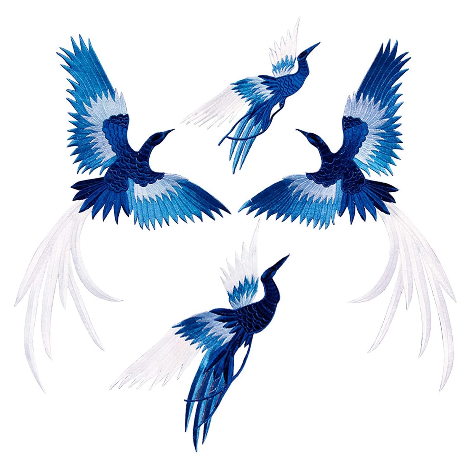 4 Pieces Iron On Patches Embroidery Patches for Clothes Chinese Style Embroidery Bird Phoenix Applique Big Patches DIY and Badges Fabric Repair Patch for Adult Clothes Jeans Jackets Backpacks