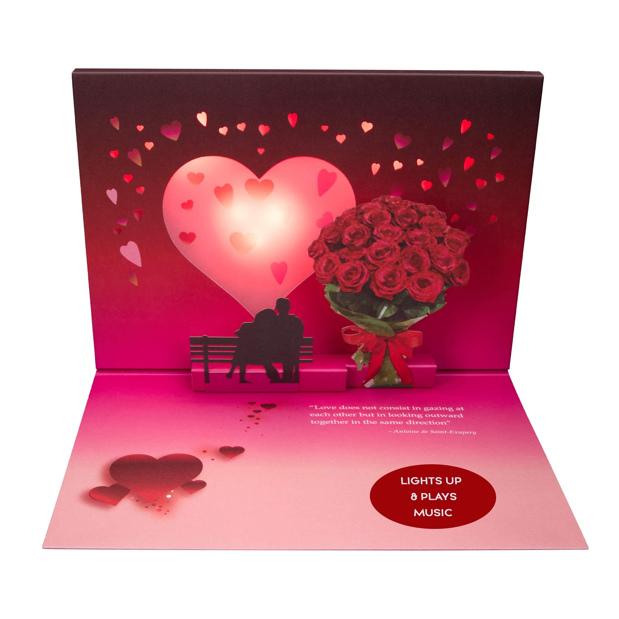Pop Up Anniversary Card for Couple plays "Just the Two of Us" with Lights & Music - Happy Anniversary Card for Wife & Girlfriend, 3D Roses & Glowing Heart Sunset Scene, Wedding Anniversary Card