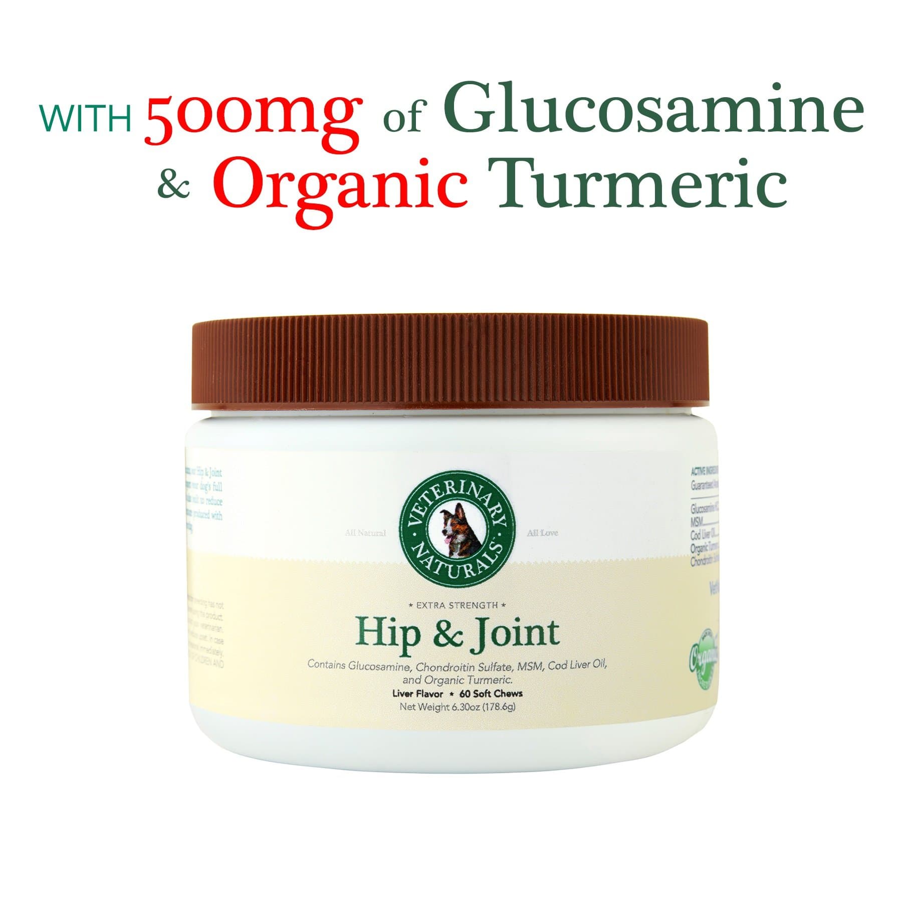 Veterinary Naturals Dog Hip and Joint Supplements - Soft Chews with Glucosamine, Chondroitin for Dogs – Dog Joint Pain Relief - Anti-Inflammatory Dog Arthritis Supplement, 60 Chews, Liver Flavor