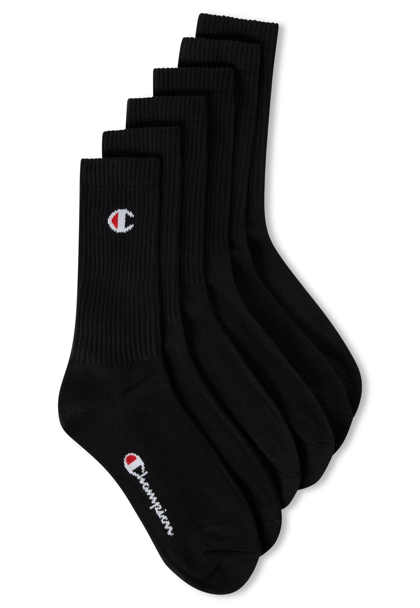 Champion Logo Socks 6 Pairs, crew ankle cotton set of socks, mid calf length, unisex, ribbed