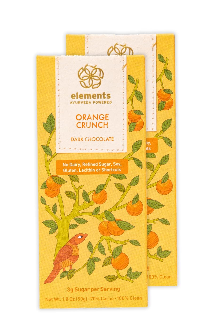 Elements Truffles Orange Crunch Dark Chocolate Bar| Ayurvedic, Vegan & Gluten Free | No Refined Sugar & Artificial Flavours | Enriched with Cocoa, Coconut Sugar & Orange 50g (Pack of 2)