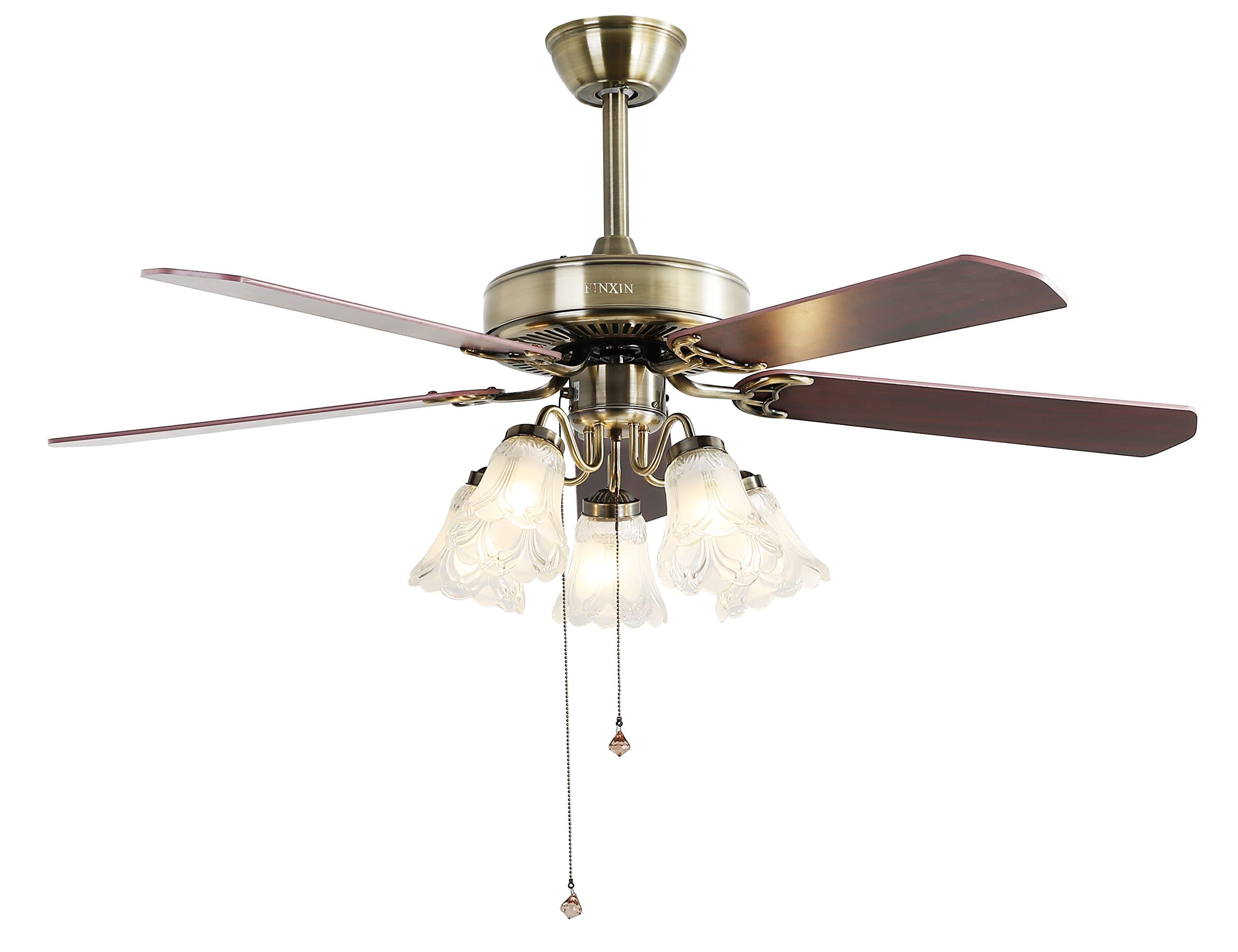Indoor Ceiling Fan Light Fixtures - FINXIN New Bronze Remote LED 52 Ceiling Fans For Bedroom,Living Room,Dining Room Including Motor,5-Light,5-Blades,Remote Switch (Bronze)