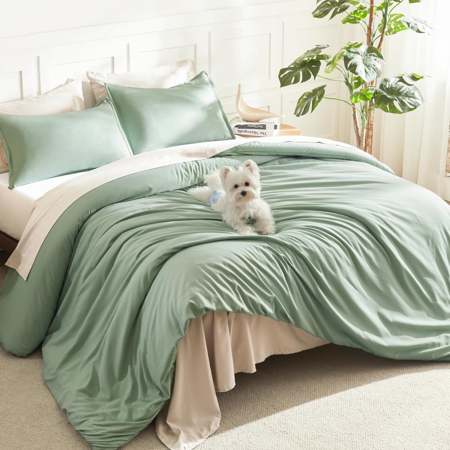 Litanika King Size Comforter Set Sage Green, 3 Pieces Lightweight Solid Bedding Comforters Sets, All Season Fluffy Down Alternative Comforter Bed Set Quilt Blanket