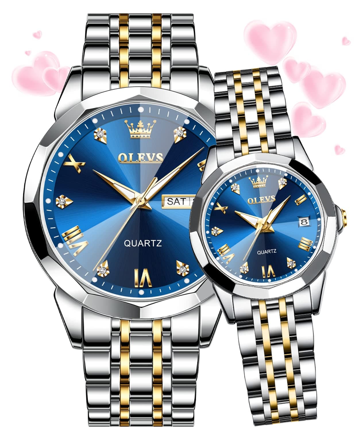 Couple Watch His and Her Set Watches Business Analog Quartz Men and Women Watches Stainless Steel Waterproof Luminous Date Wrist Watch