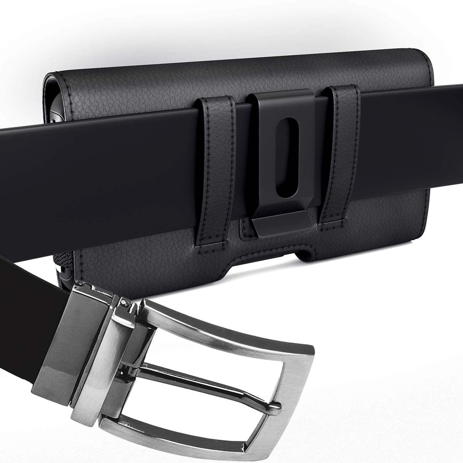 PiTau Holster for iPhone 16, 16 Pro, 15, 14, 13, 12, Xs, X, 11, XR - Premium Cell Phone Case with Belt Clip [Magnetic Closure] ID Card Holder Pouch (Fits Otterbox Case) Black