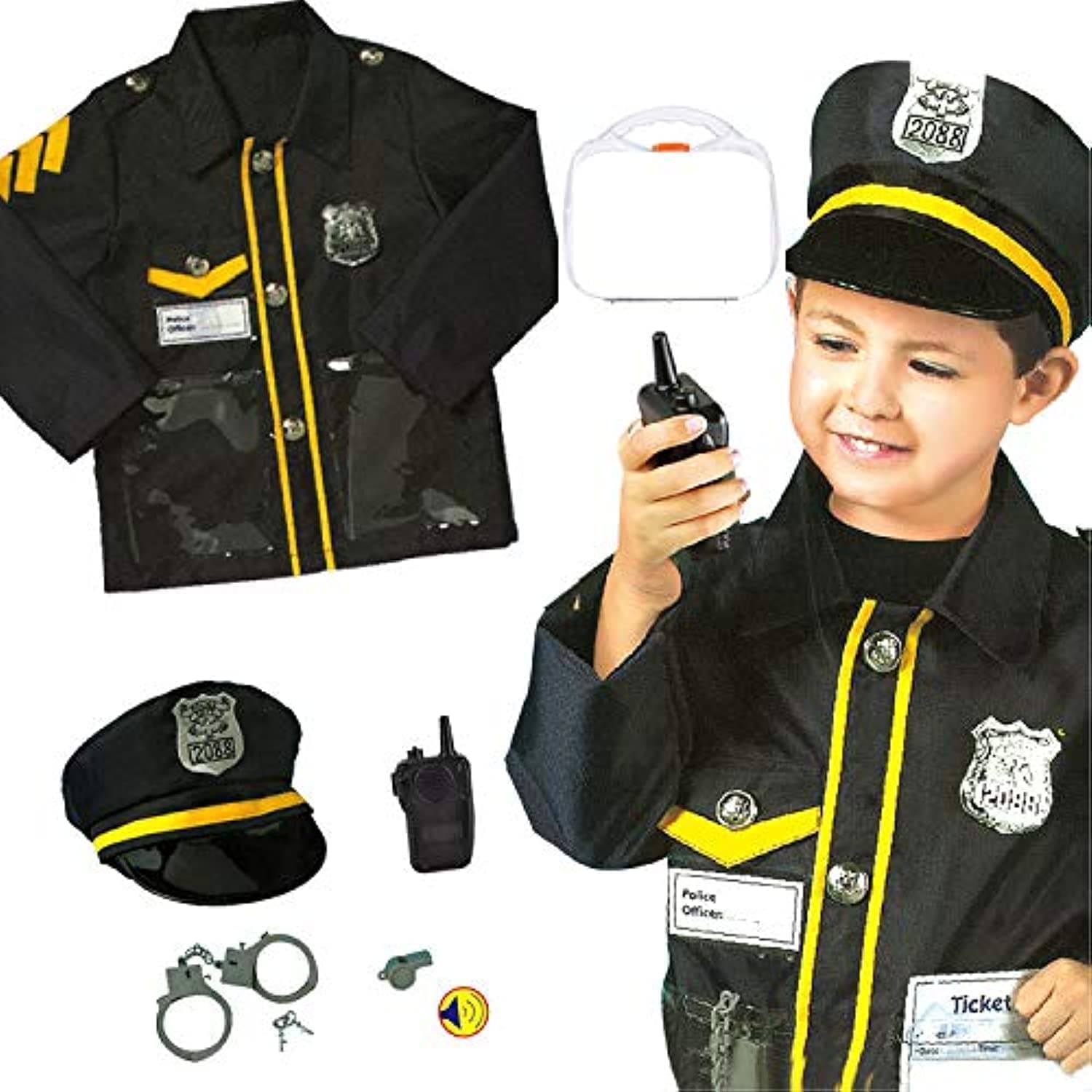 Yalla Baby 6PCS Premium Police Officer Costume Roleplay Set for Boys - Pretend Play Dress Up Kit with Accessories, Ideal Halloween Birthday Party Gift (3-8 Years, 80-110cm) (0952-5)
