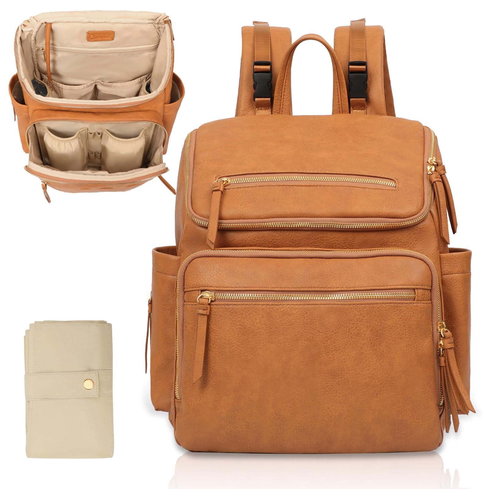 Omanmoli Baby Changing Bag Backpack Leather Changing Bag with 17 Diaper Bags