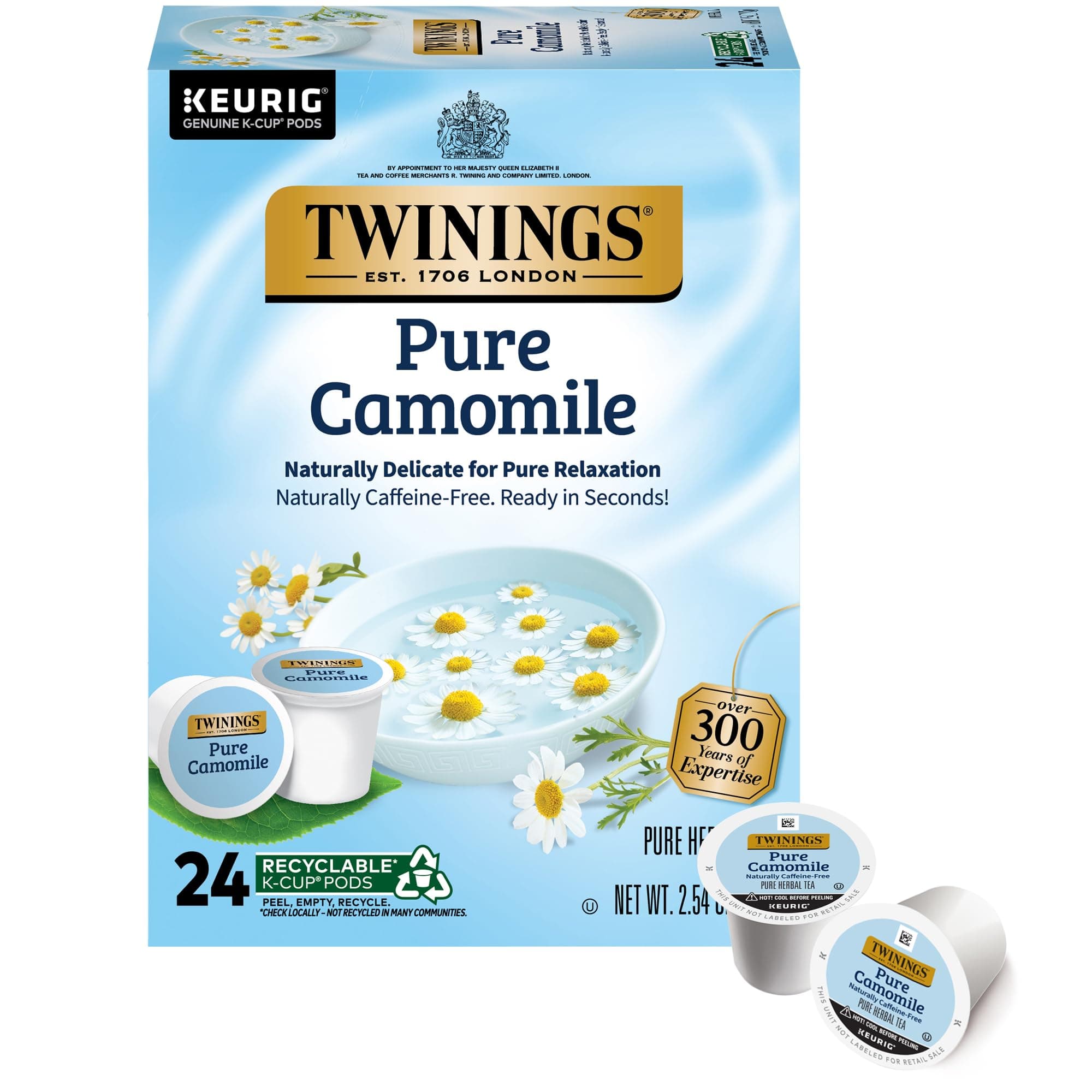 Pure Camomile Herbal Tea K-Cup Pods for Keurig, 24 Count (Pack of 1), Made with Pure Camomile Blossoms, Naturally Caffeine-Free, Enjoy Hot or Iced