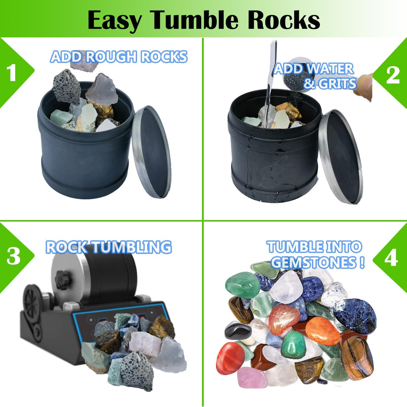 6 Pounds Rock Tumbler Refill Grit Media Kit, Abrasive Tumbling Kit for Stone Polisher - Compatible with Any Brand Rock Tumbler