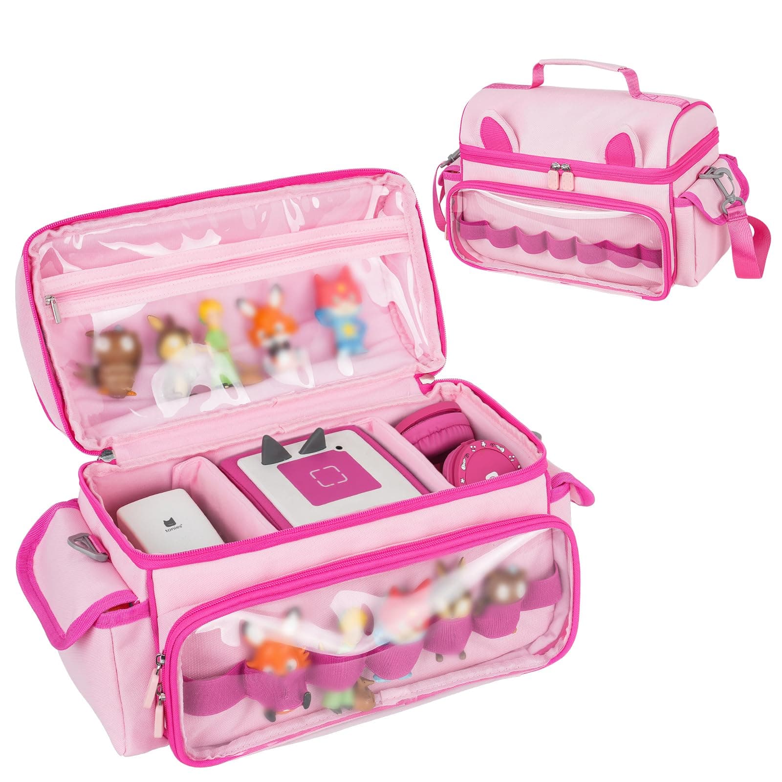 Carrying Case Compatible with Toniebox Starter Set,Cute Storage Bag for Tonies Figures Characters,Tonies Headphones & Accessories, Pink, Modern