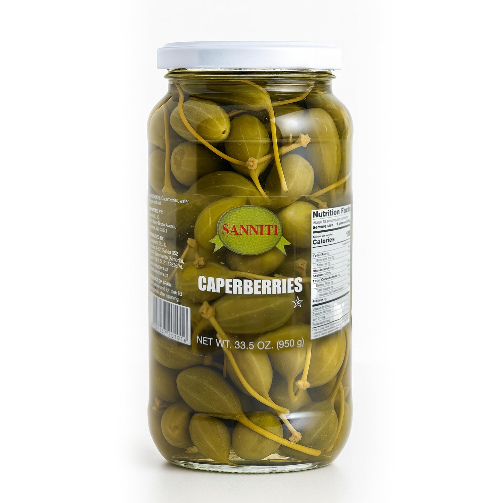 Sanniti Spanish Caperberries (Caper Berries) in Vinegar and Salt Brine - 33.5 oz