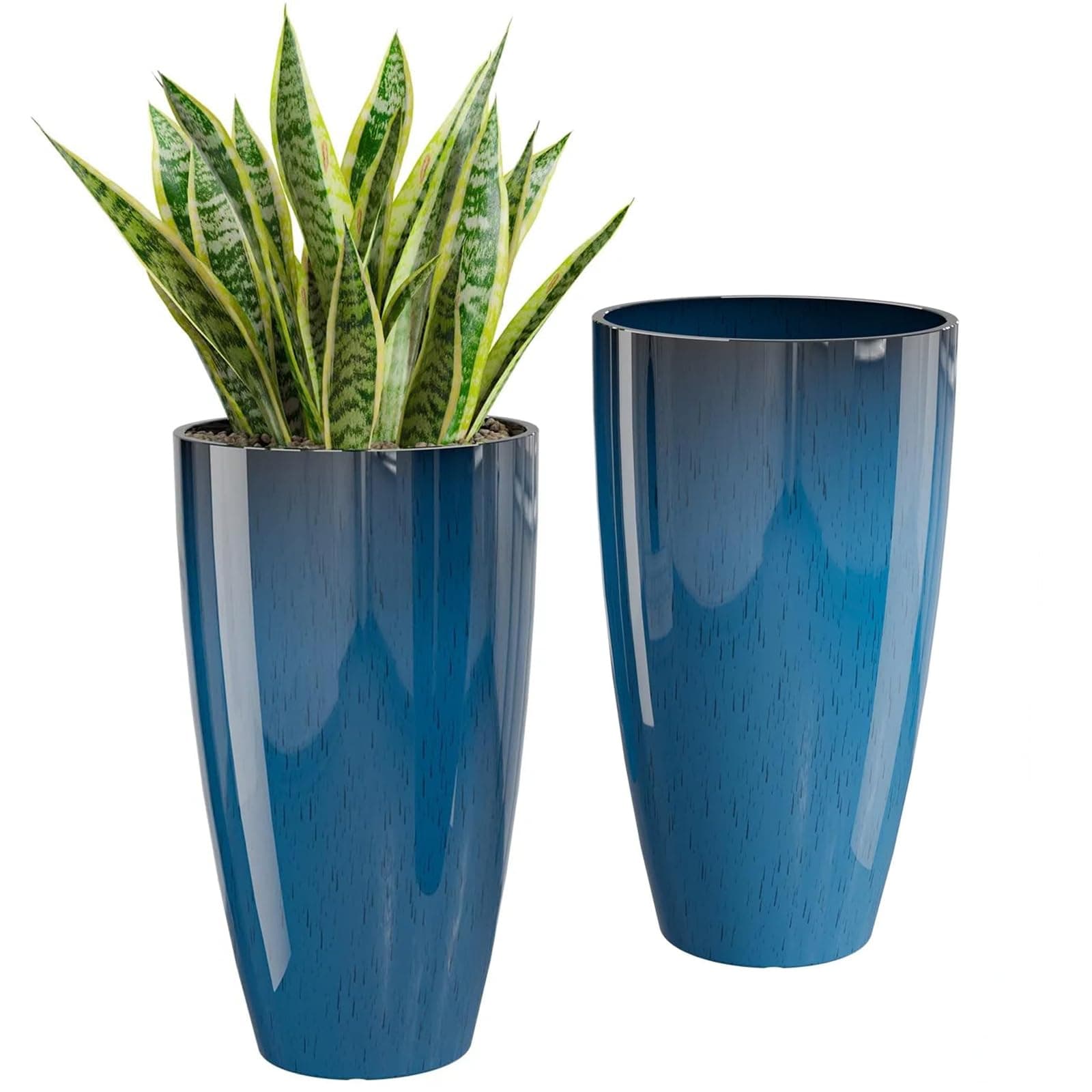 QCQHDU 53cm Tall Planters Set of 2, Large Blue Flower Pots L30 W30 H53cm, Indoor Outdoor Use