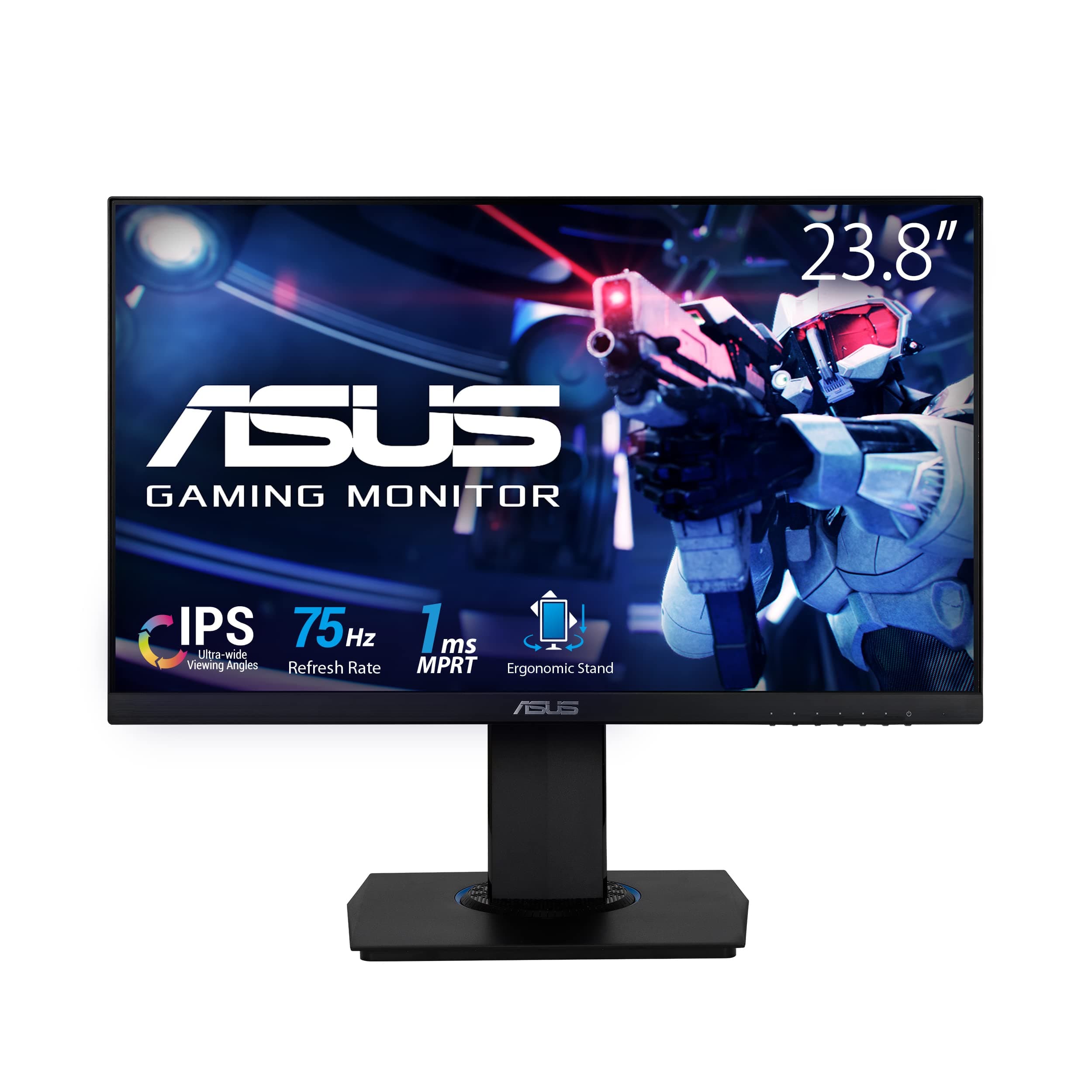 ASUS 23.8” 1080P Gaming Monitor (VG246H) - Full HD, IPS, 75Hz, 1ms, FreeSync, Extreme Low Motion Blur, Low Blue Light, Flicker Free, VESA Mountable, HDMI, VGA, Height Adjustable