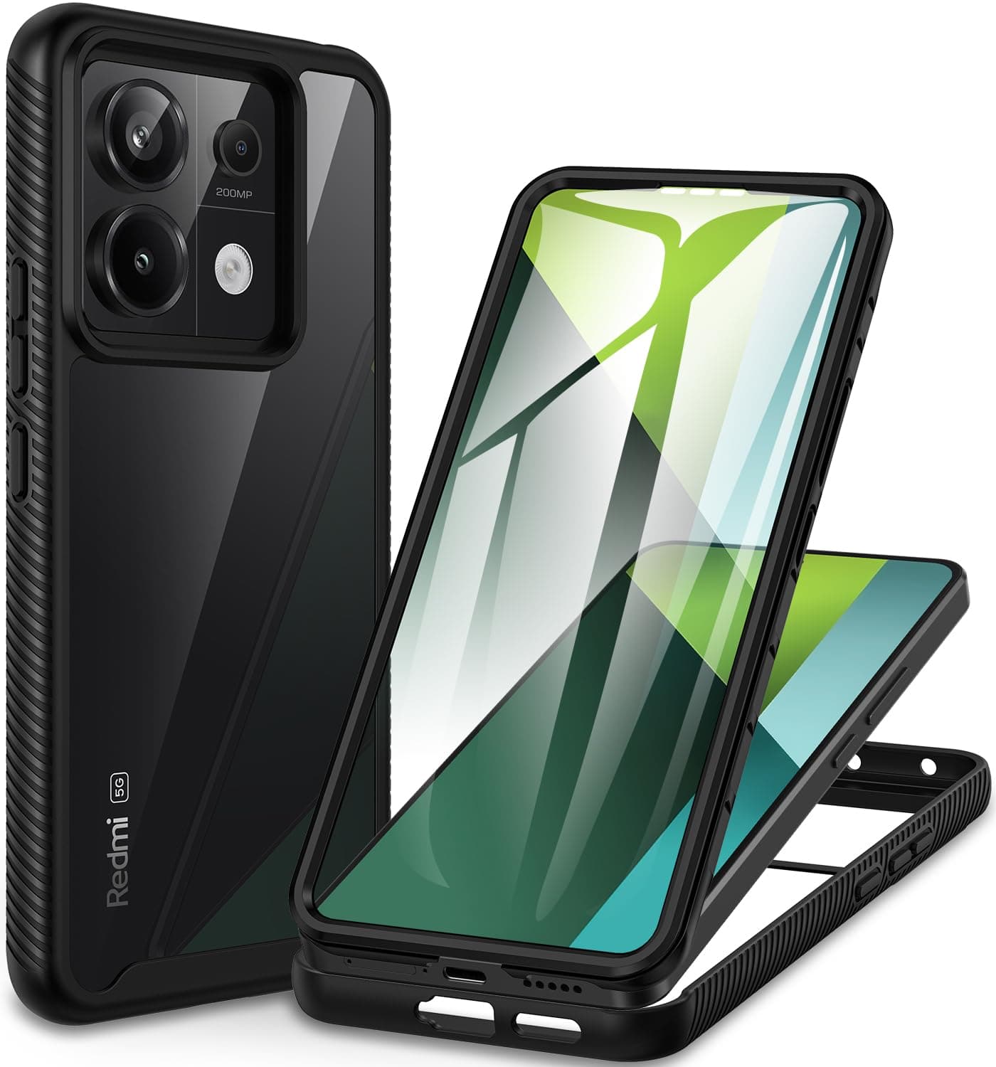 CENHUFO for Redmi Note 13 Pro 5G / POCO X6 5G Case - Built-in Screen Protector, 360° Full Body Protective Shockproof Rugged Bumper Clear Phone Case - Black