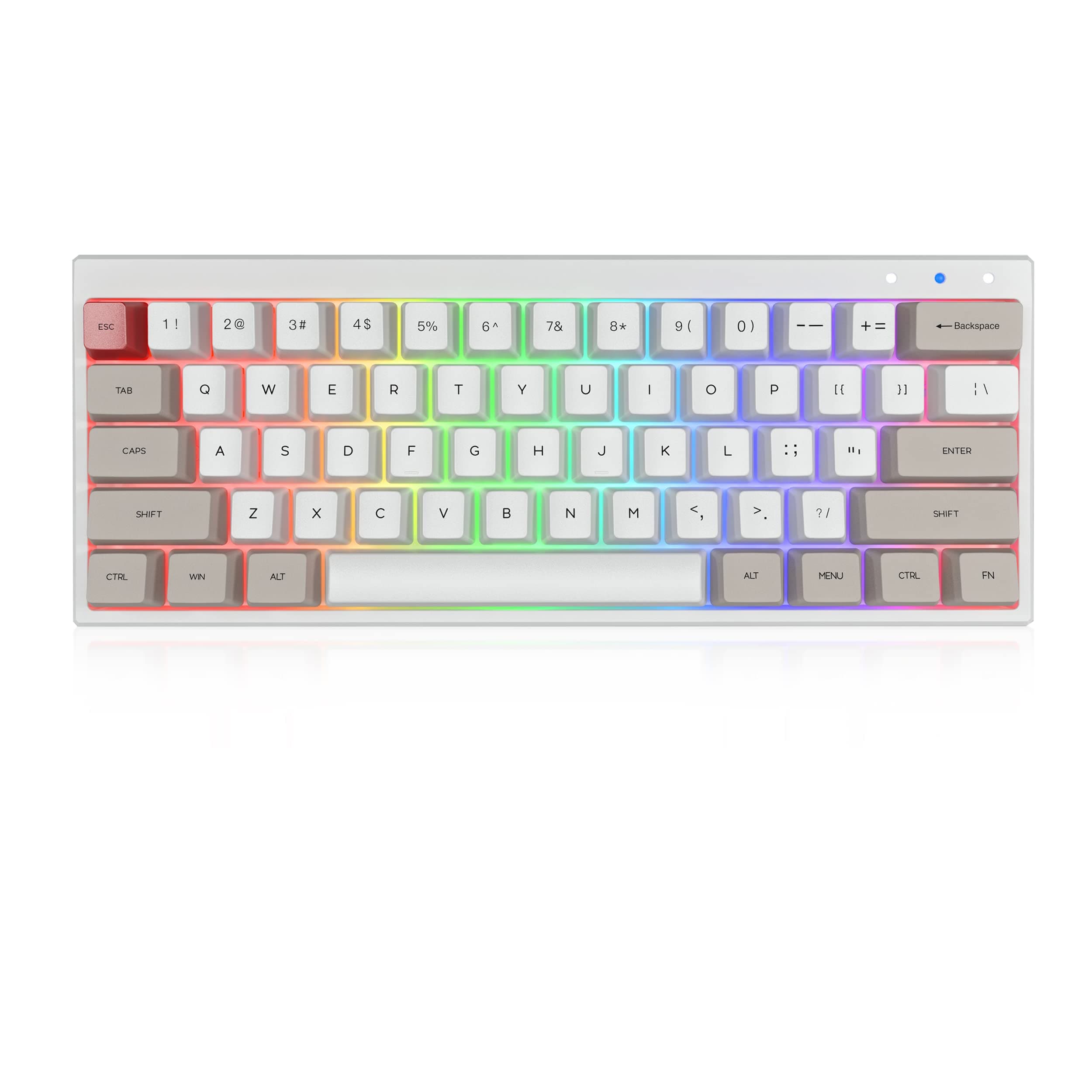 Ractous RTK61BP 60% Wireless Mechanical Gaming Keyboard,RGB Blacklit PBT Sublimation Keycaps 61keys Bluetooth5.1/Wried Gaming Keyboard for PC/Mac Gamers,Hot-Swap Gateron Optical Red Switch-White