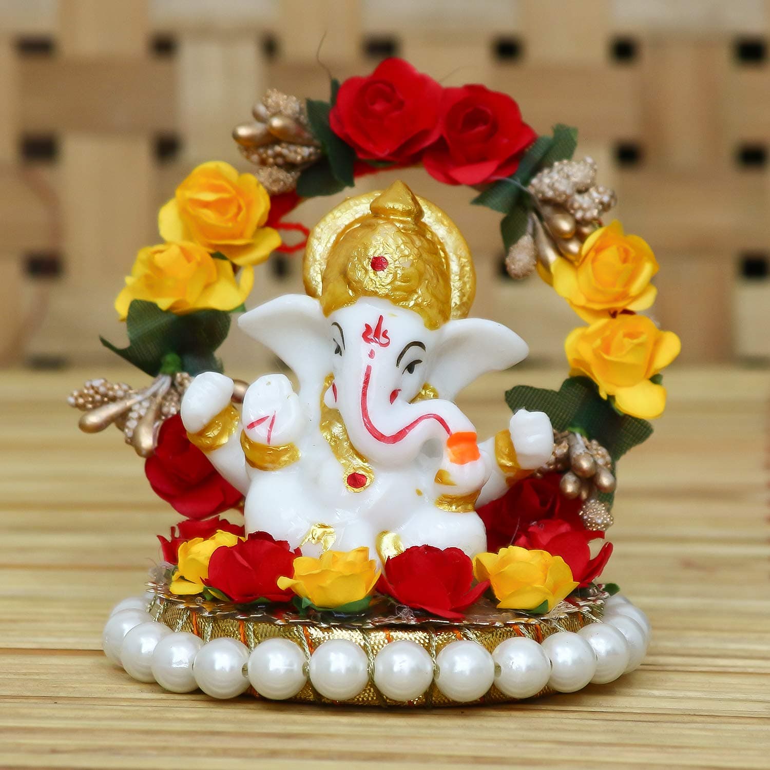 eCraftIndia Lord Ganesha Idol on Decorative Handcrafted Plate for Home and Car