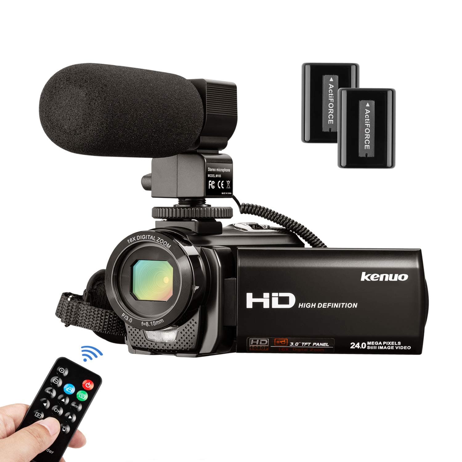 Video Camera Camcorder with Microphone, FHD 1080P 30FPS 24MP Vlogging Camera Recorder 3.0 Inch 270 Degree Rotation Screen 16X Digital Zoom Youtube Camera Camcorder with Remote Control, 2 Batteries