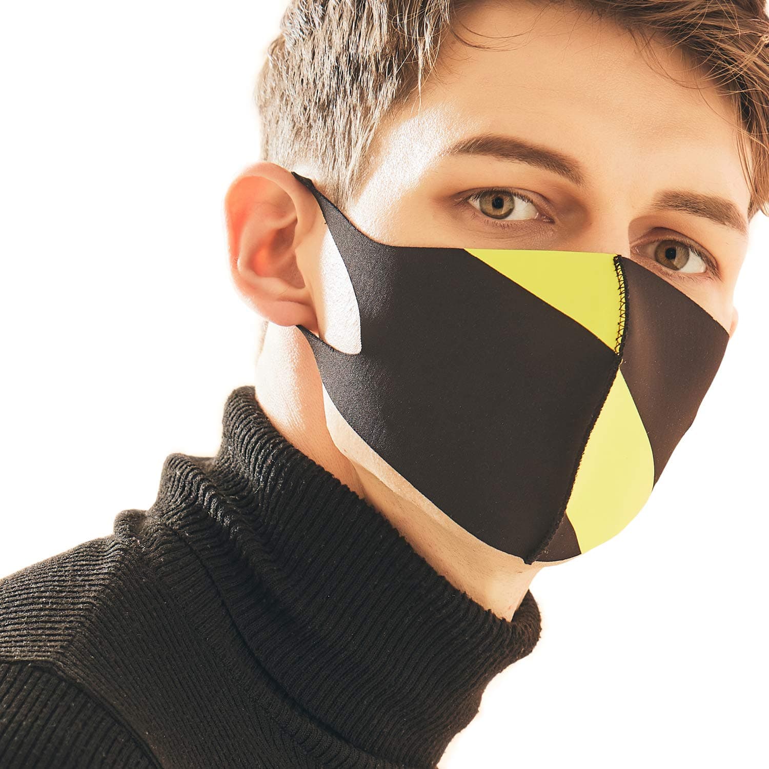LOOKA | Protective Fashion Air Mask | Washable and Reusable | Comfortable | Yellow Prism Black (Medium)