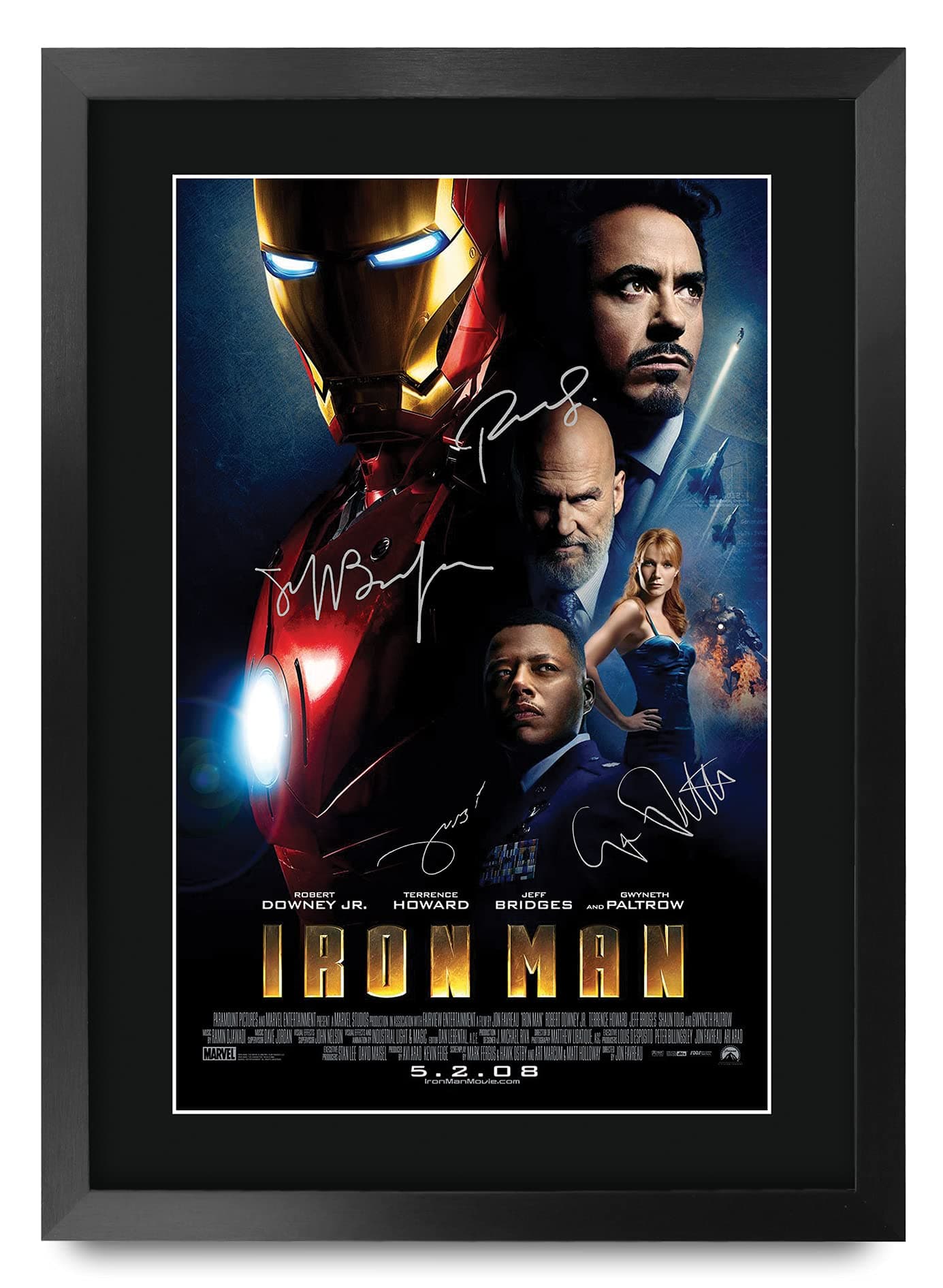 HWC Trading A3 FR Iron Man Movie Poster Robert Downey Jr Terrence Howard Gwyneth Paltrow Jeff Bridges Signed Gift FRAMED A3 Printed Autograph Film Gifts Print Photo Picture Display