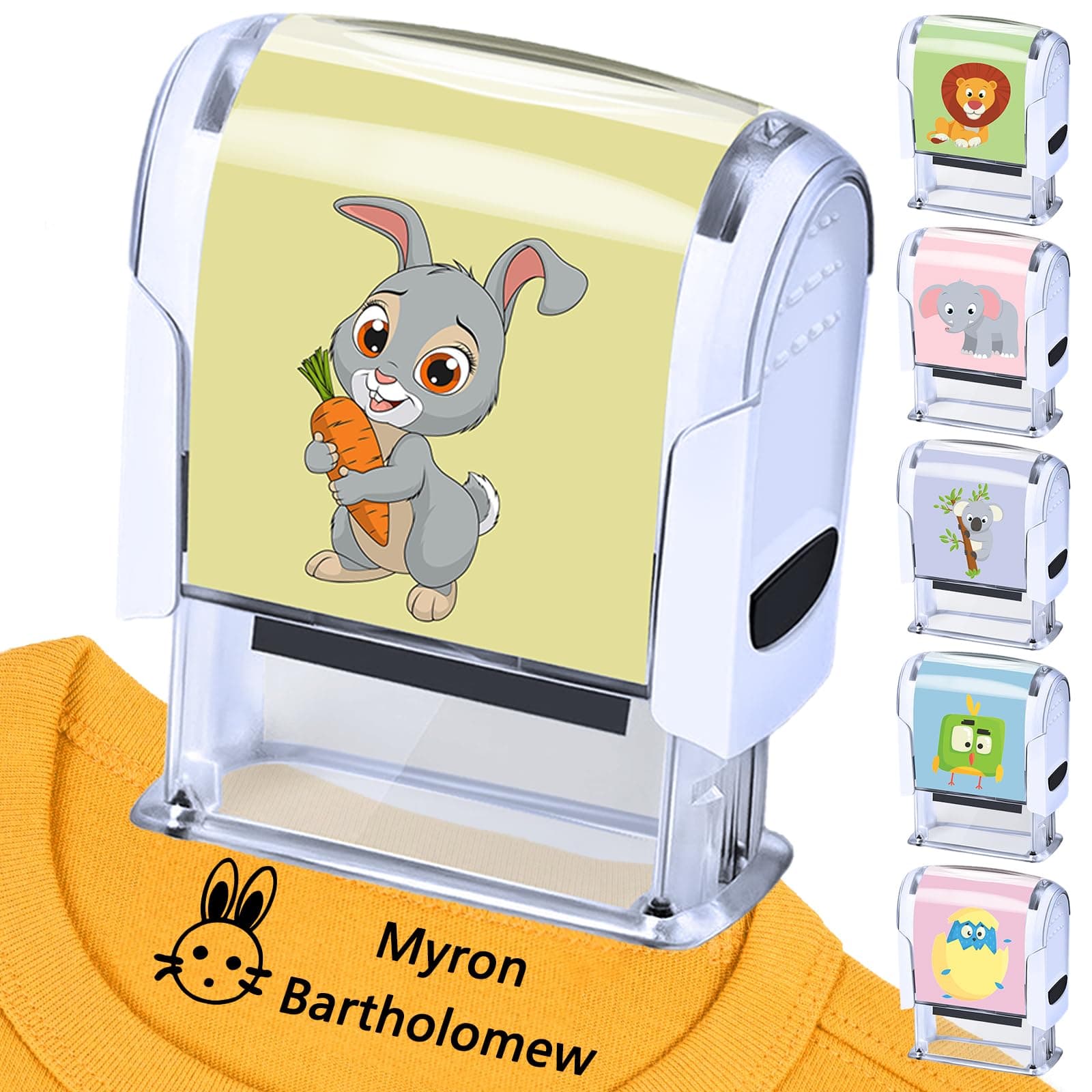 ABIsedrinPersonalised Name Stamp for Clothing Kids Custom Waterproof Clothes Stamp Customised Clothing Stamp Self-Inking with Name-6 Sticker Patterns