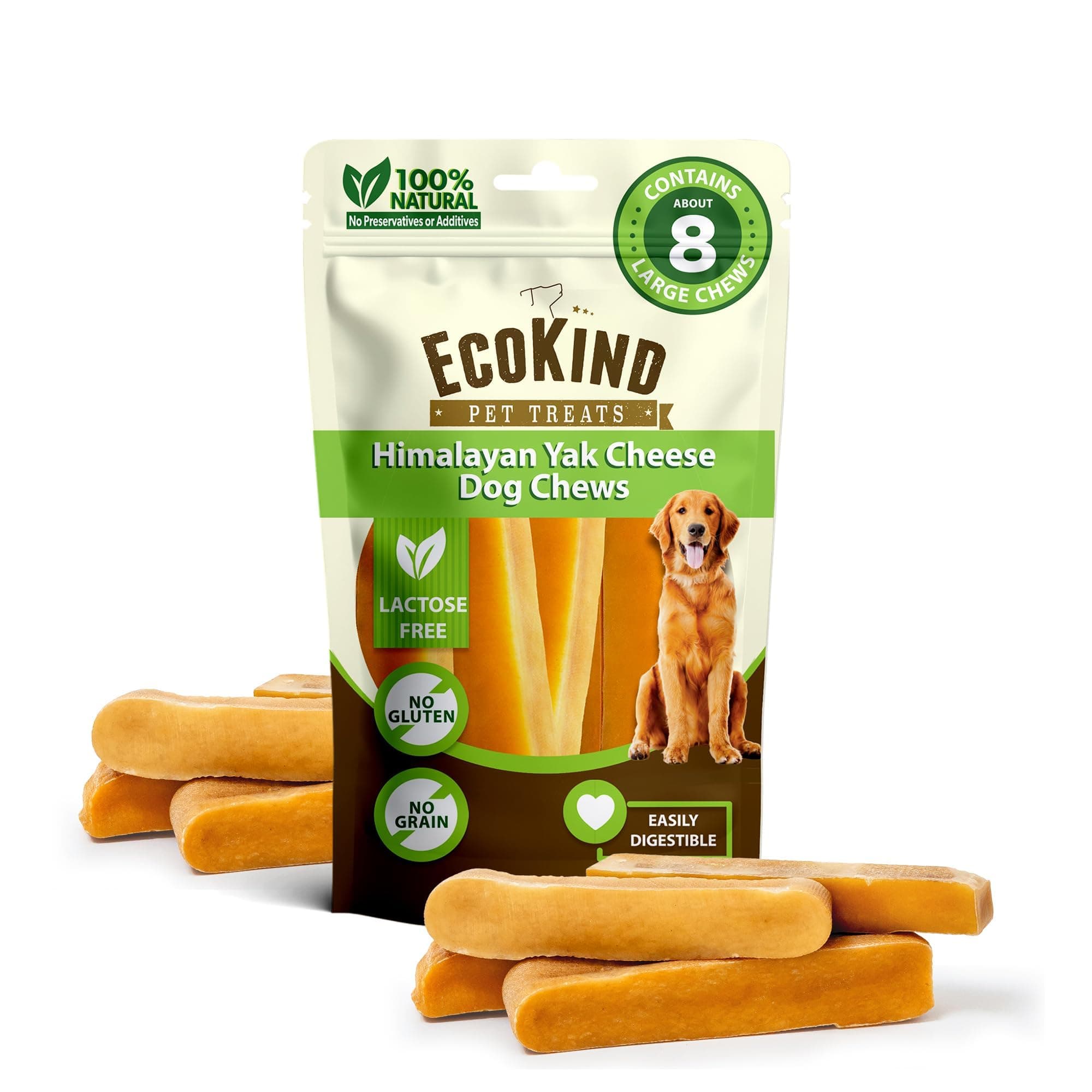 - EcoKind Premium Gold Yak Cheese Himalayan Dog Chews, Dog Treats Large Breed, All Natural, High Protein, for Aggressive Chewers, Large - 8+ Chews (2 lbs)