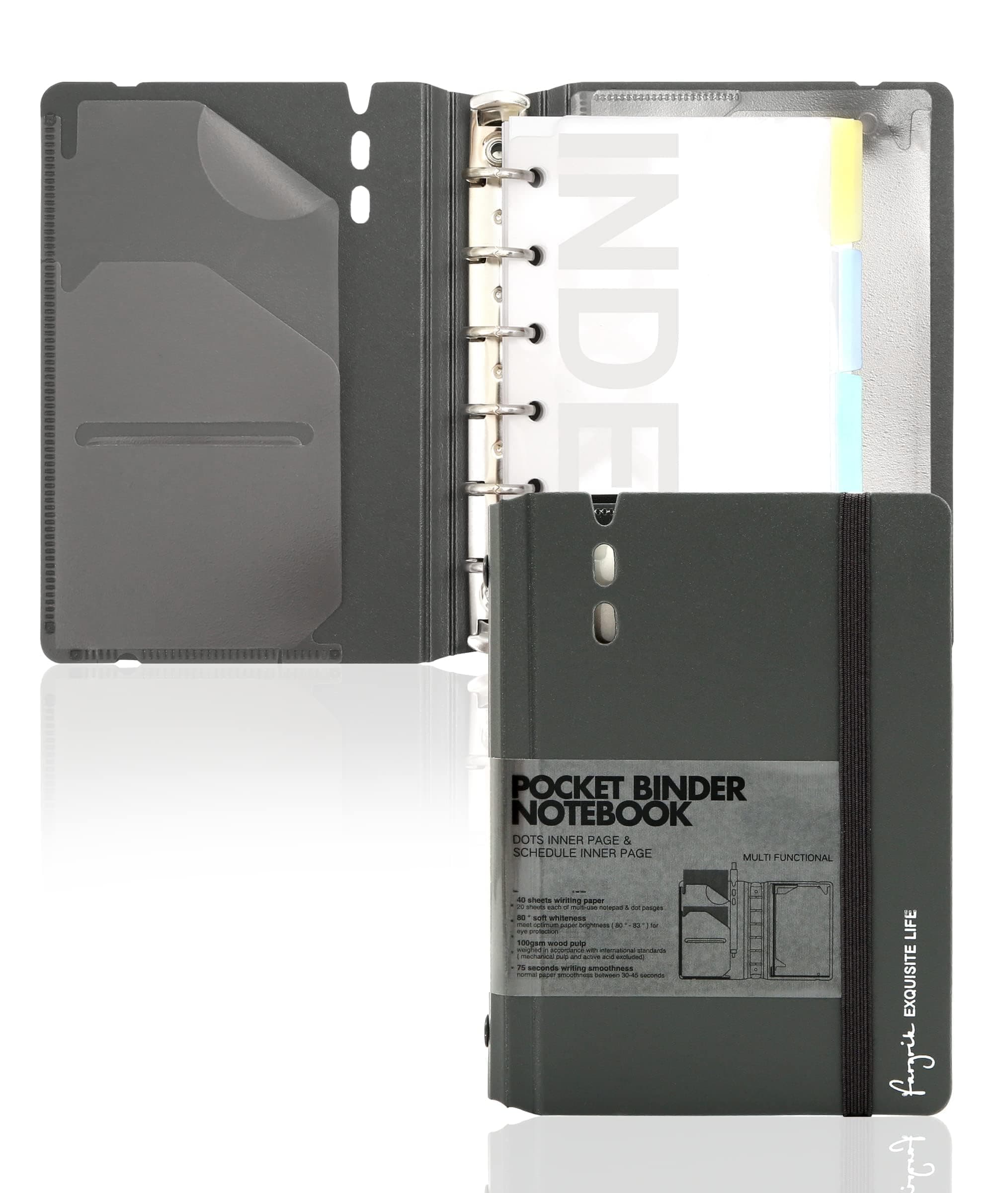 A7 Small Binder Notebook with Removable Pages Hardcover Spiral Refillable Mini Binder Notebooks for Note Taking Pocket Notebook with Planning Square Ruled & Dotted Ruled Pages 4x5.7 Inch, Grey