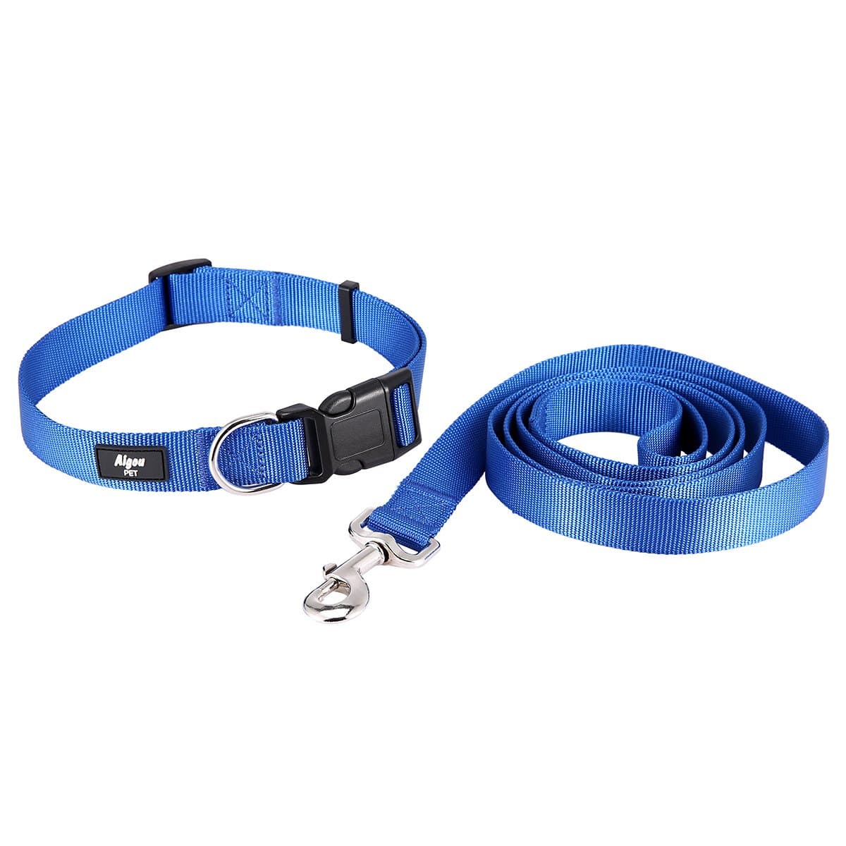 Dog Collar and Leash Set, Aigou@ Safe Strong Matching Nylon Adjustable Dog Collar and Leash Set for Small Medium Dogs and Cats Great for Walking and Training 1 Inch Wide / 5 Feet Long (XL, Blue)
