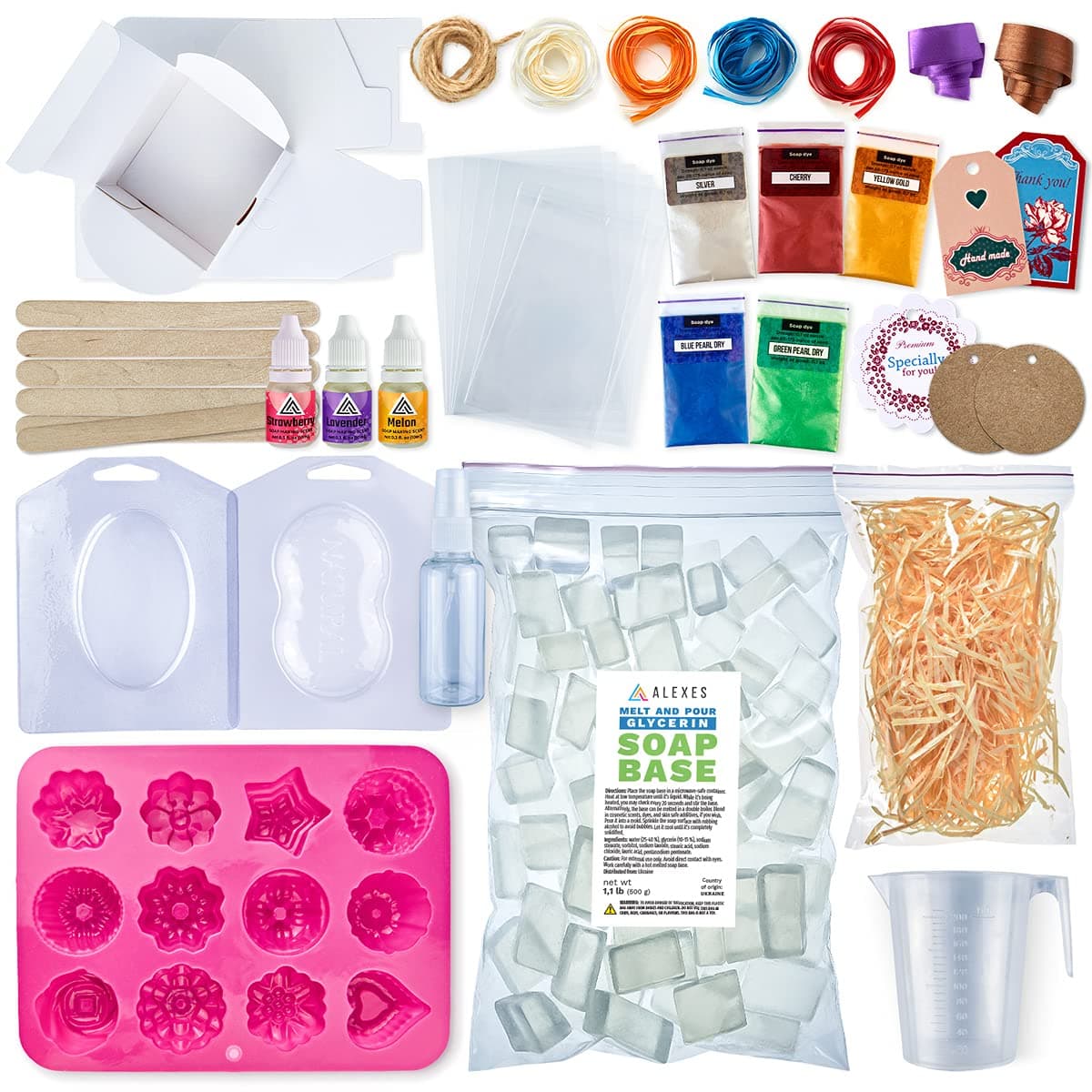 ALEXES Soap Making Kit - Make Your Own Soap - DIY Soap Making Supplies Kit for Adults - 1 lb Glycerin Soap Base - Soap Making Kit for Beginners - Handmade Soap
