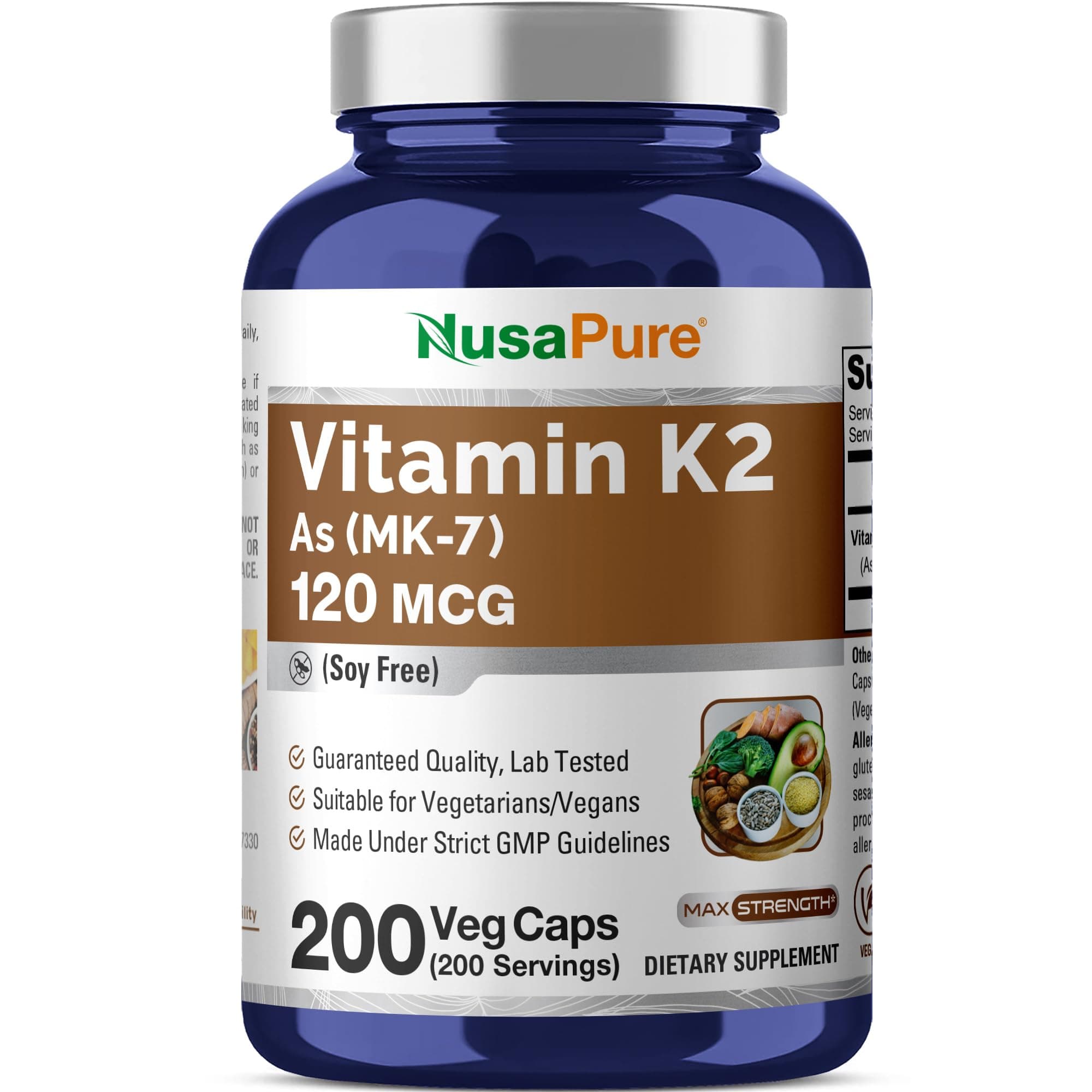 Vitamin K2 MK7 120 mcg 200 Veggie Caps (Soy Free, Non-GMO, Vegan)