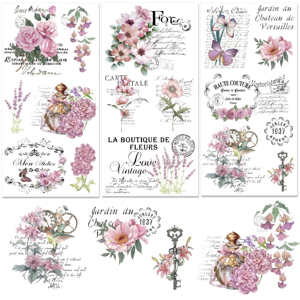 Vintage Flower Rub on Transfers Waterproof Retro Furniture Transfers Decals Hummingbird Farmhouse Rub on Decals 6 x 12 Rub on Retro Word Transfer Stickers for Wood Door Craft