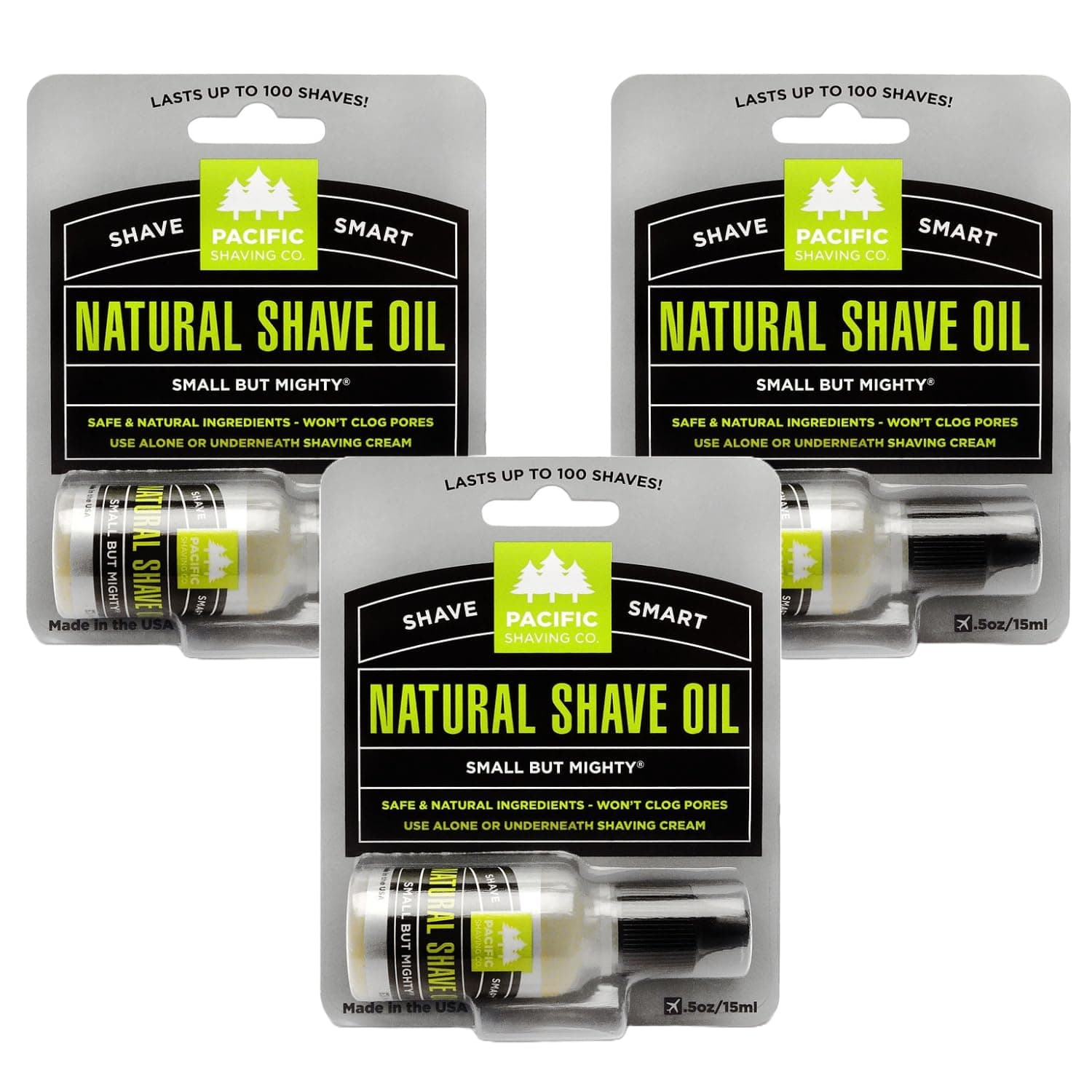 Pacific Shaving CompanyNatural Shaving Oil - Eliminates Cuts, Nicks, & Razor Burn, Soothes & Moisturizes Skin, Reduces Irritation, with Natural & Organic Ingredients, Made in USA, 5 oz (3-Pack)