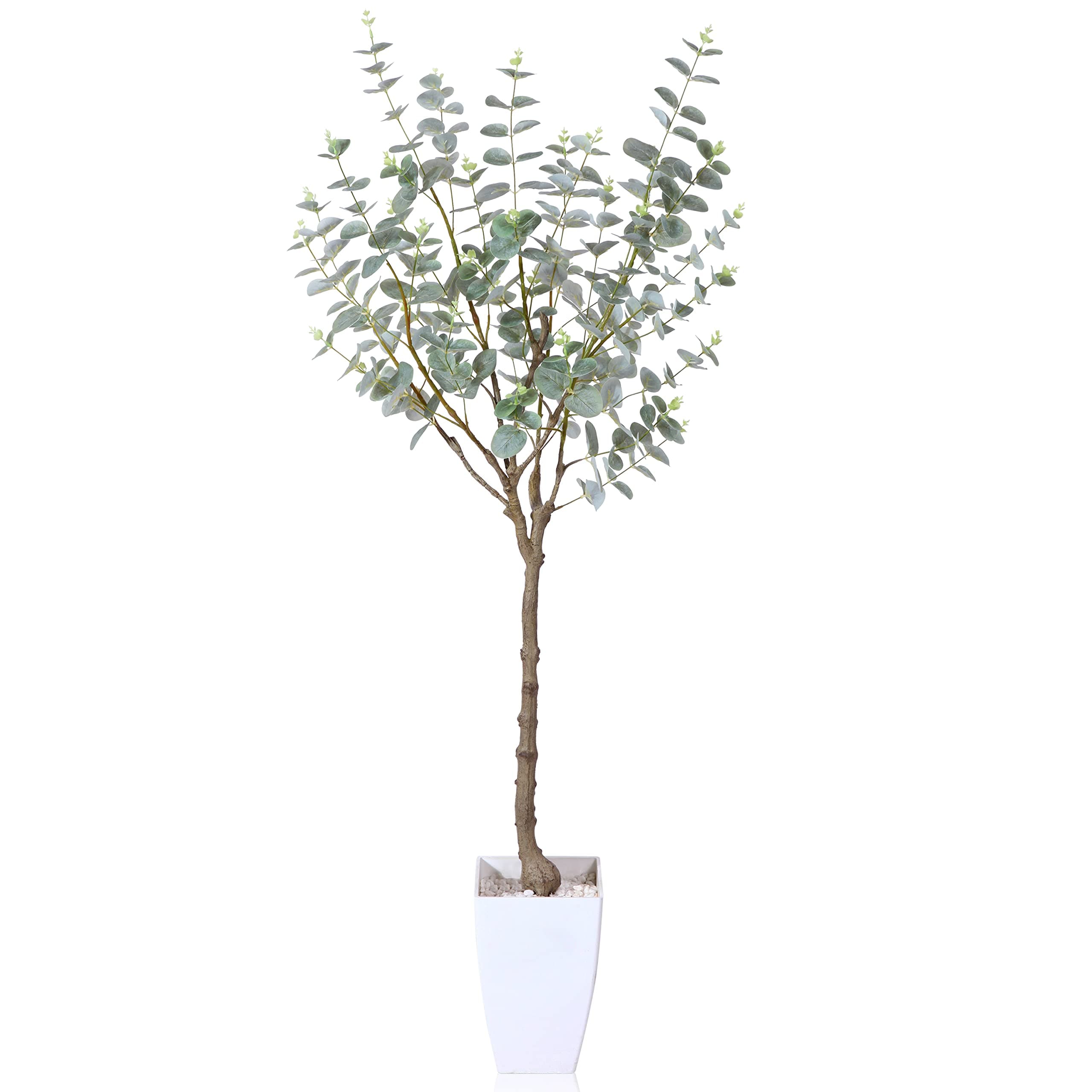 Kazeila Artificial Tree 4FT Tall Faux Eucalyptus Plant with White Taper Planter Fake Greenery Potted Plant for Home Office Decor Indoor
