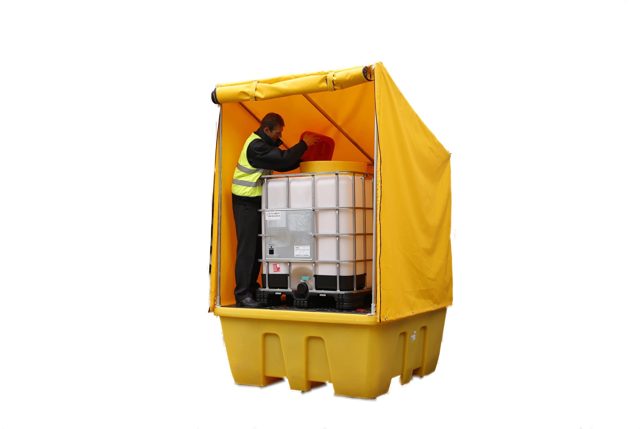 Single IBC Spill Pallet with Framed Cover - Industrial Strength Containment for Hazardous Materials