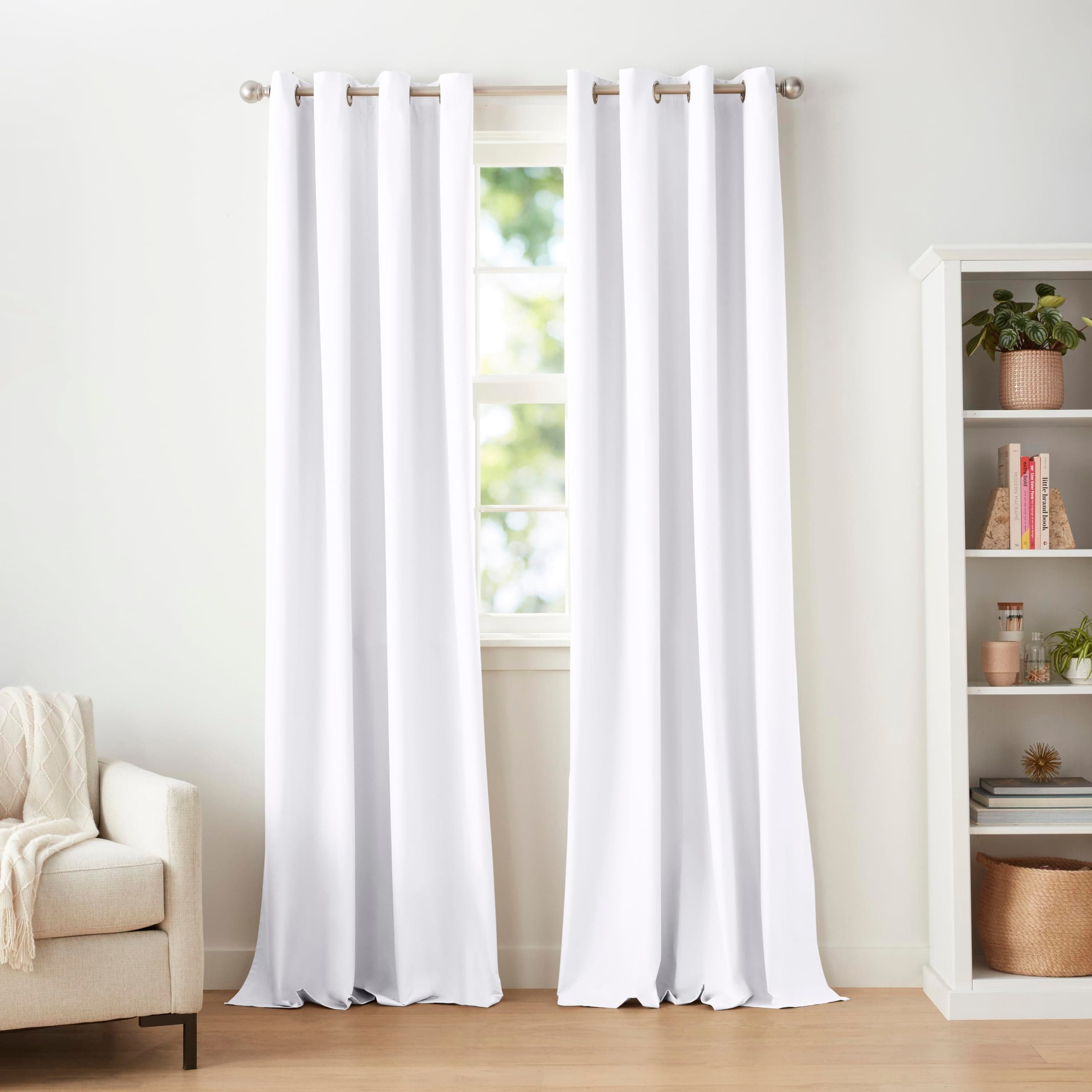 Room Darkening Blackout Window Curtain with Grommets, Noise Reducing, 100% Blackout, 52 x 96 inches, White, Set of 2