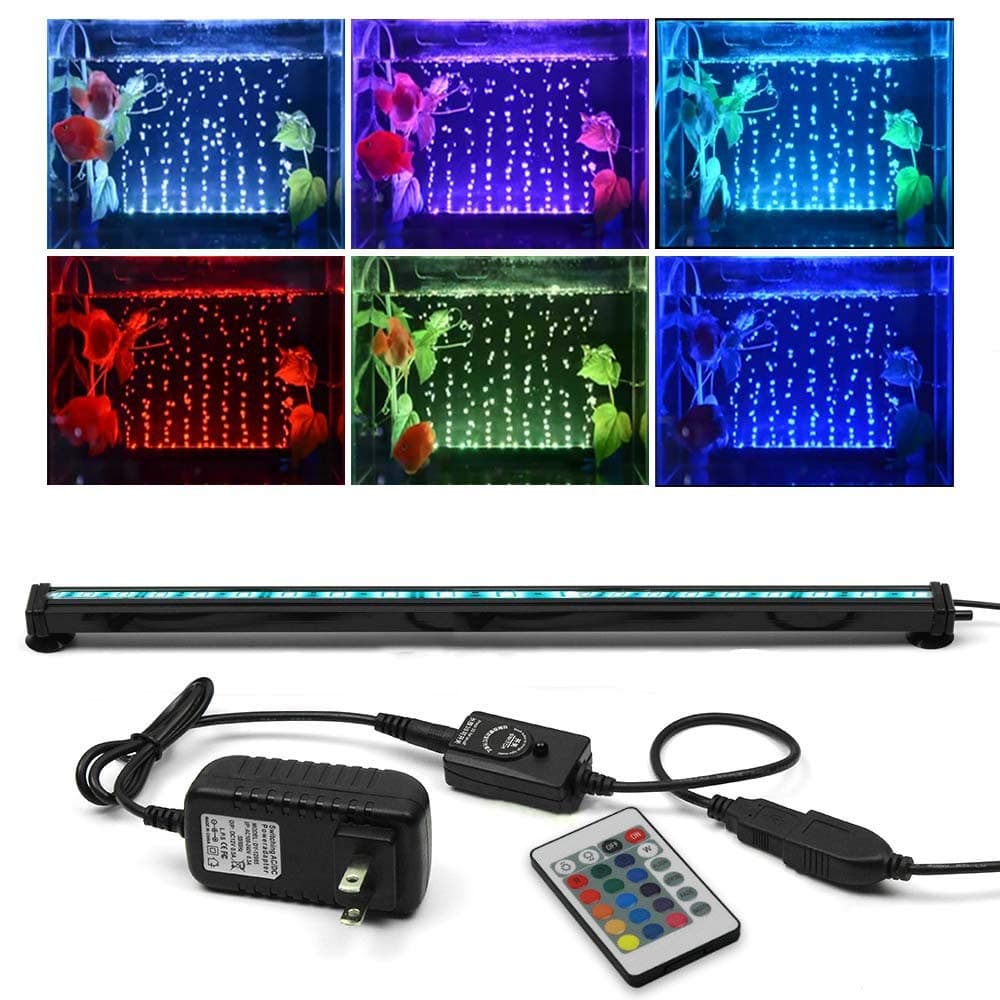 KAPATA Aquarium Bubbler with Light , Fish Tank Light Underwater LED Lighting with 24key Controller 16 Colors and 4 Color Changing Modes for Fish Tank 52CM/21inch